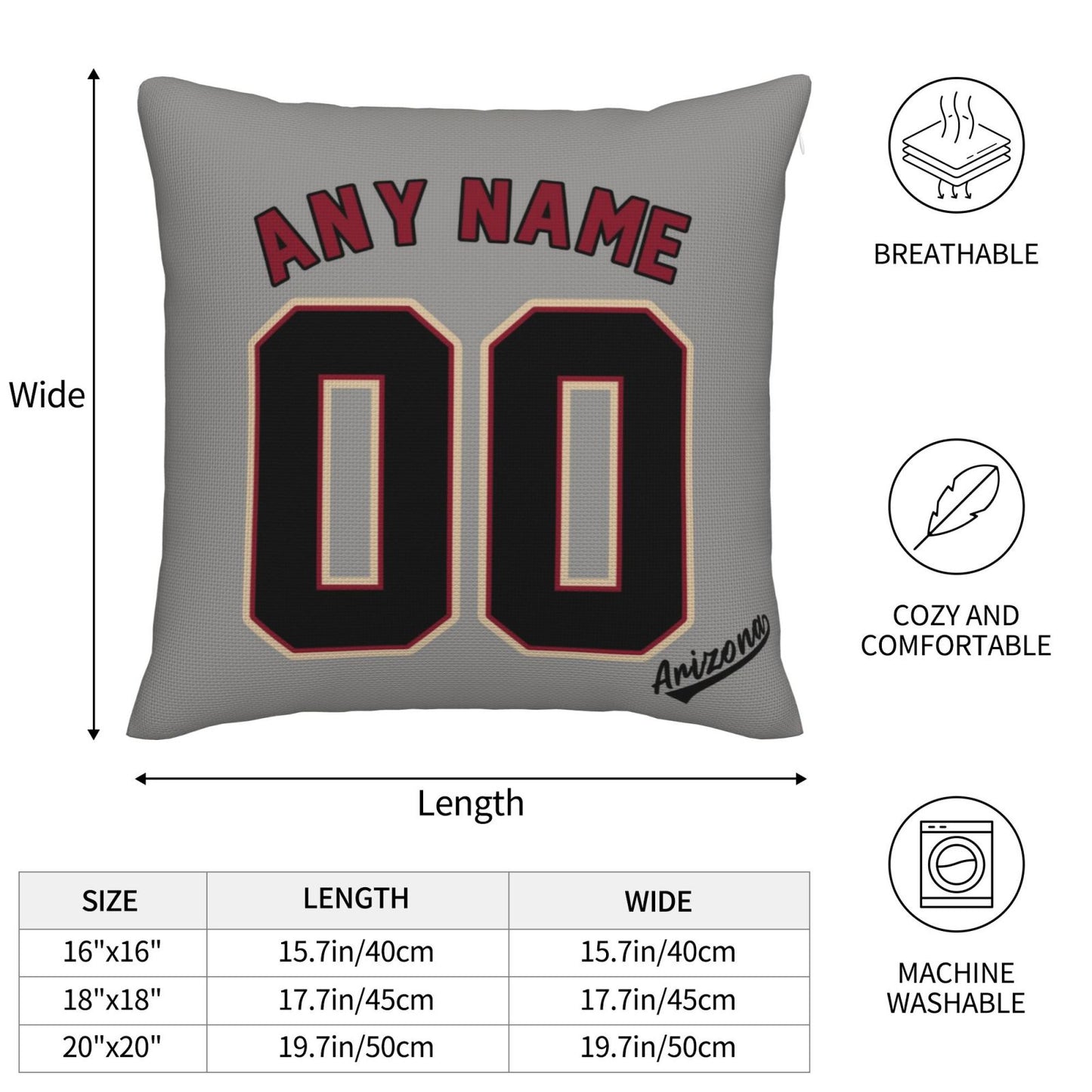 Custom A.Diamondbacks Grey Pillow Decorative Throw Pillow Case - Print Personalized Football Team Fans Name & Number Birthday Gift Football Pillows
