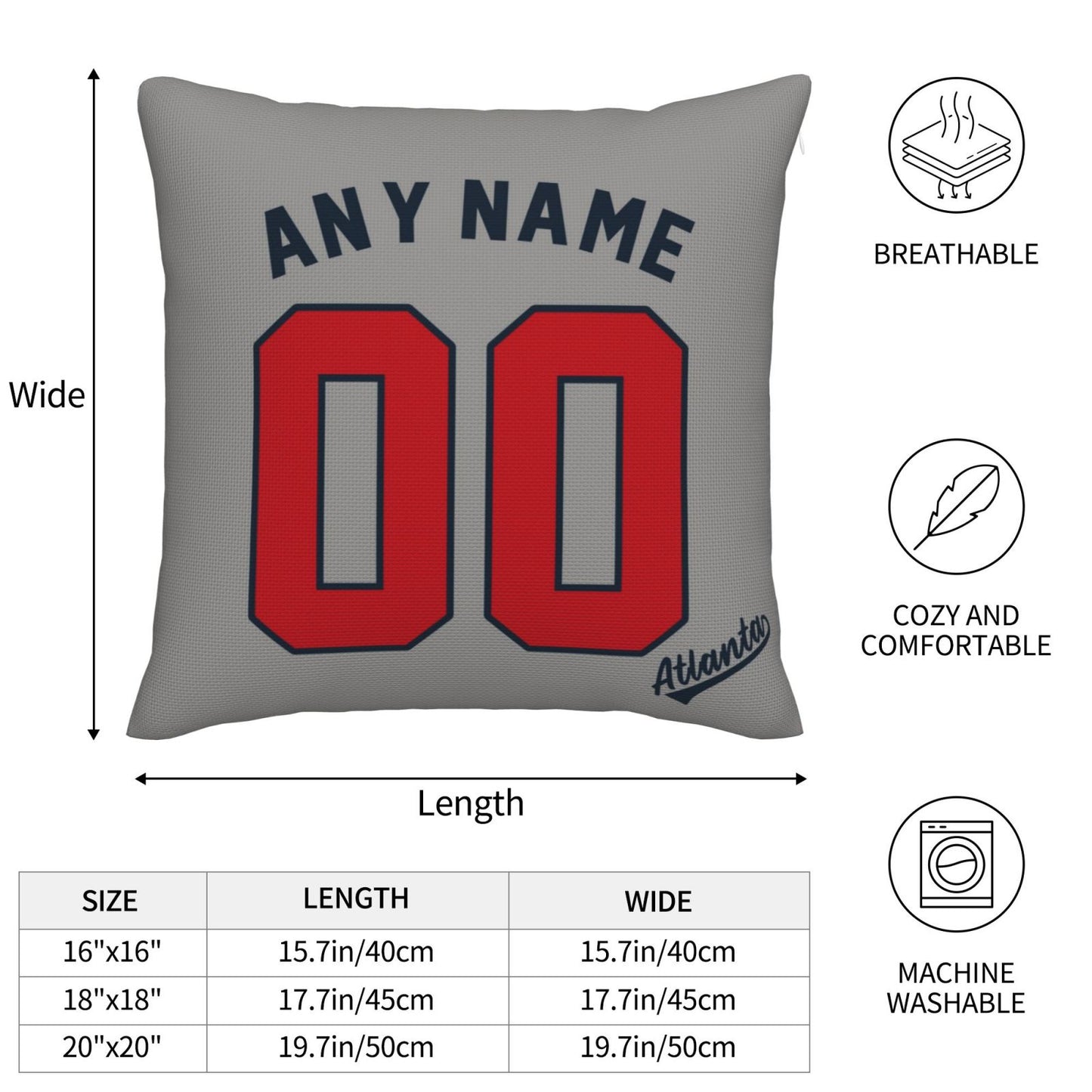 Custom Atlanta Braves Pillow Decorative Throw Pillow Case - Print Personalized Football Team Fans Name & Number Birthday Gift Football Pillows