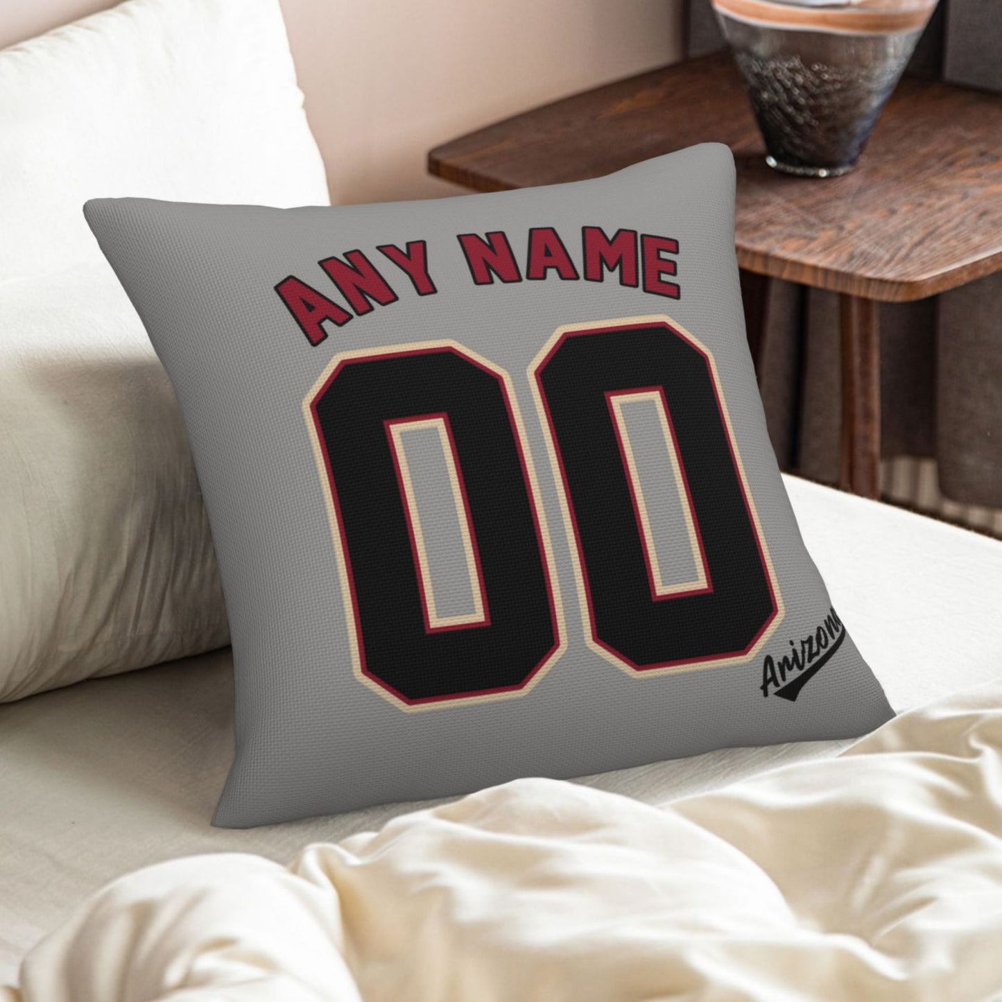 Custom A.Diamondbacks Grey Pillow Decorative Throw Pillow Case - Print Personalized Football Team Fans Name & Number Birthday Gift Football Pillows
