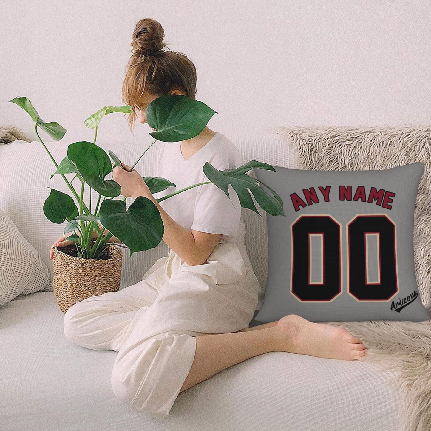 Custom A.Diamondbacks Grey Pillow Decorative Throw Pillow Case - Print Personalized Football Team Fans Name & Number Birthday Gift Football Pillows