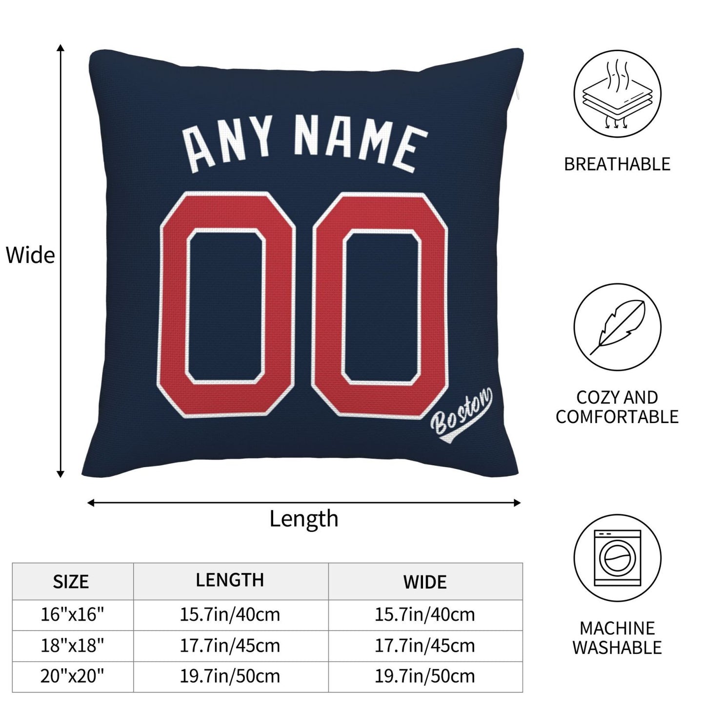 Custom Boston Red Sox Pillow Decorative Throw Pillow Case - Print Personalized Football Team Fans Name & Number Birthday Gift Football Pillows