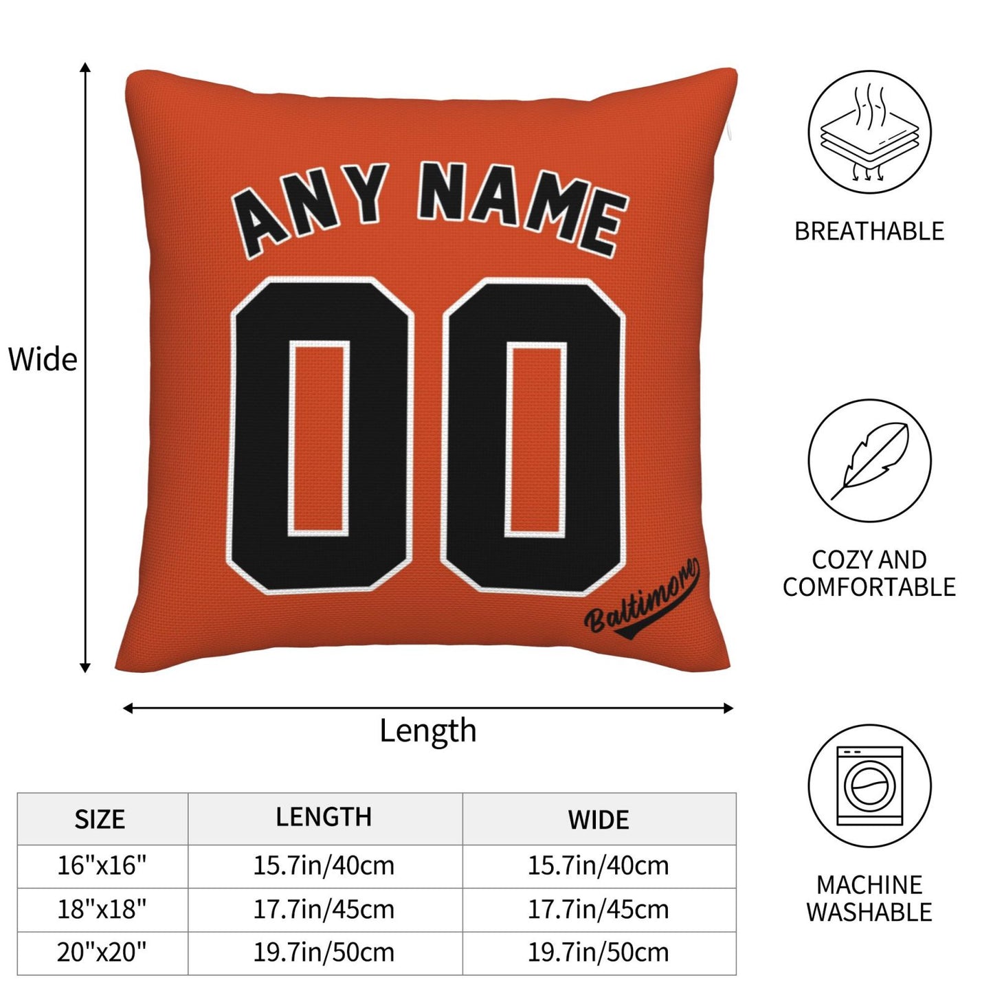 Custom Baltimore Orioles Pillow Decorative Throw Pillow Case - Print Personalized Football Team Fans Name & Number Birthday Gift Football Pillows