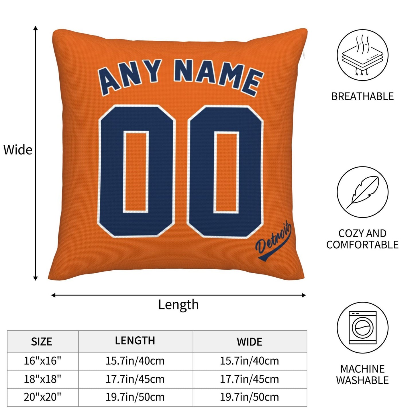 Custom Detroit Tigers Pillow Decorative Throw Pillow Case - Print Personalized Football Team Fans Name & Number Birthday Gift Football Pillows