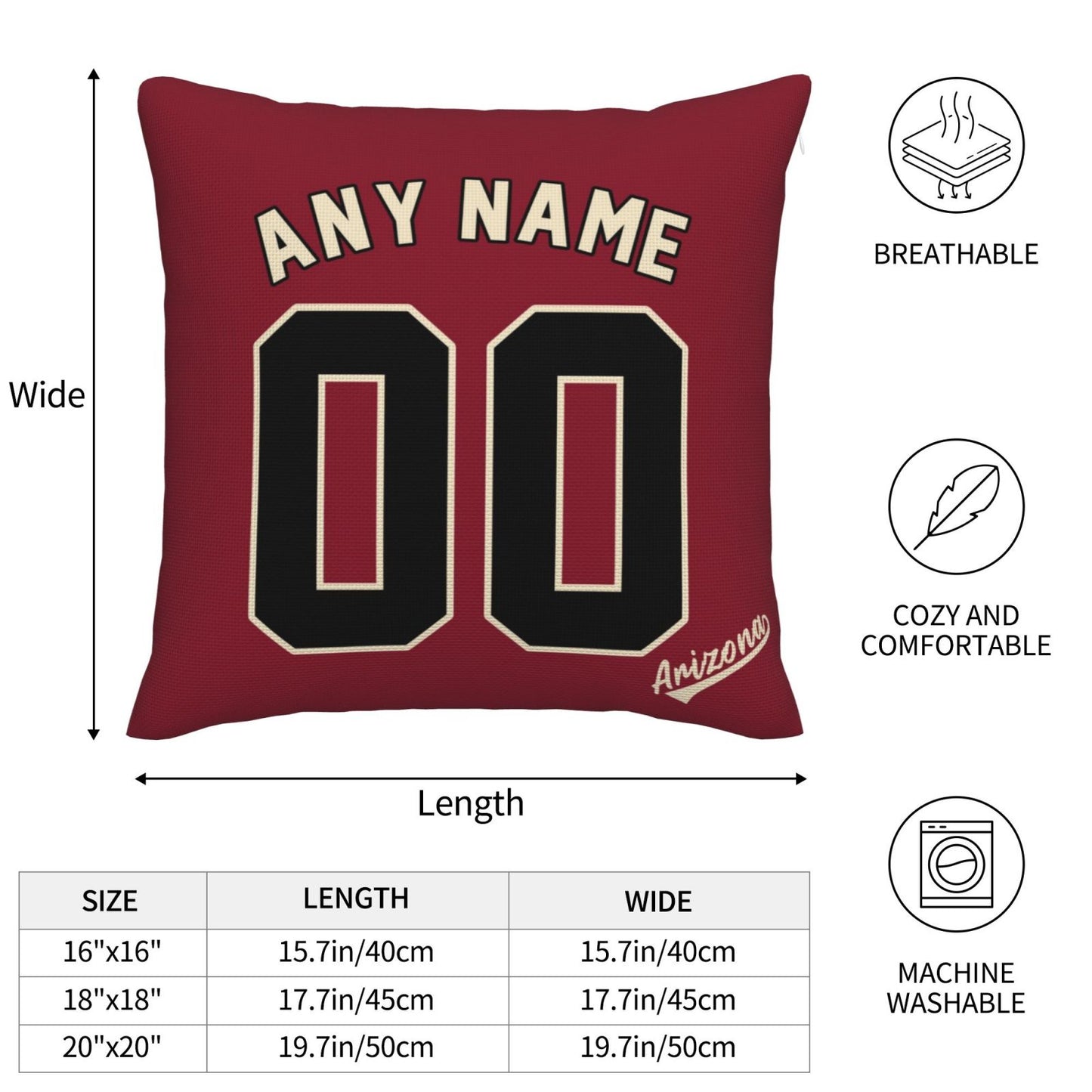 Custom A.Diamondbacks Red Pillow Decorative Throw Pillow Case - Print Personalized Football Team Fans Name & Number Birthday Gift Football Pillows