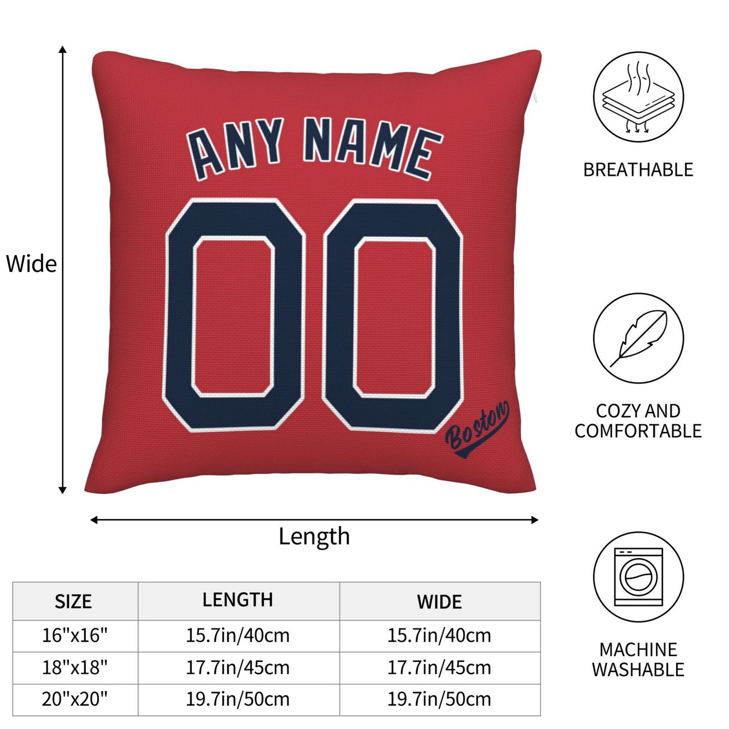 Custom Boston Red Sox Pillow Decorative Throw Pillow Case - Print Personalized Football Team Fans Name & Number Birthday Gift Football Pillows