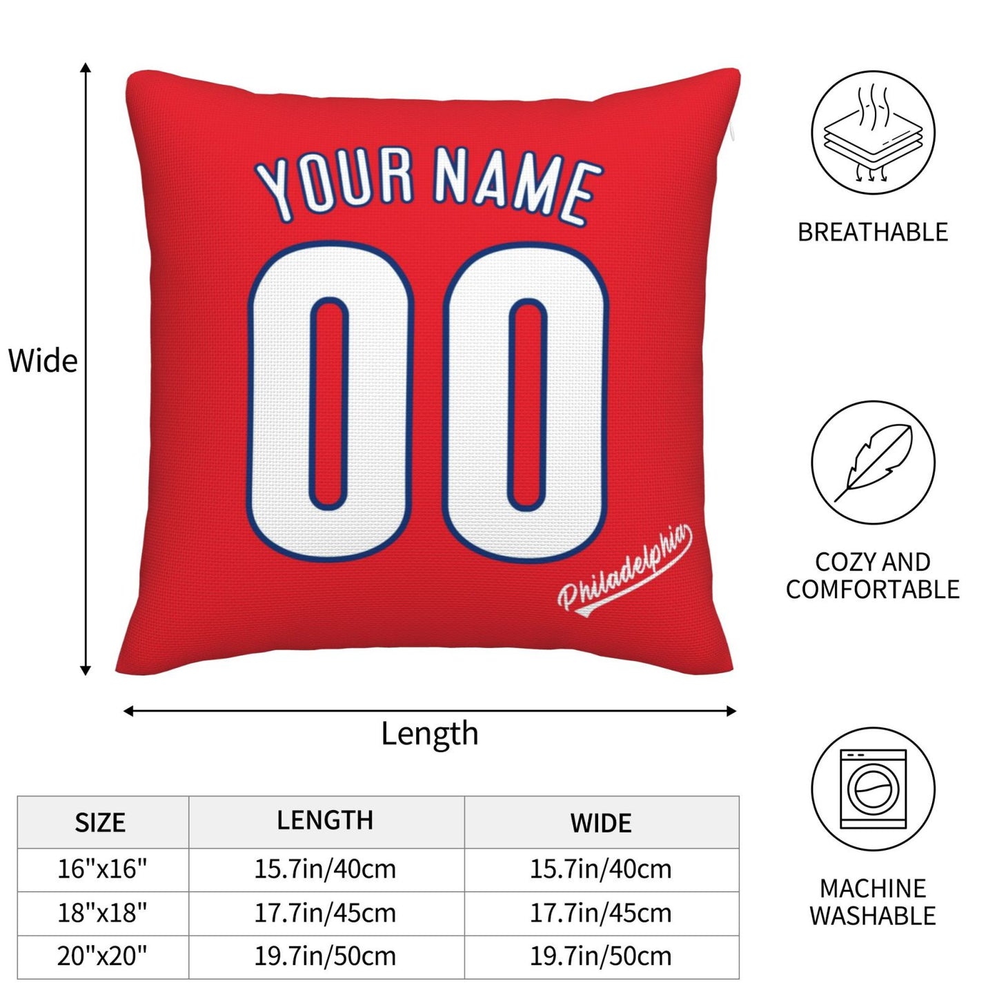 Custom Philadelphia Phillies Pillow Decorative Throw Pillow Case - Print Personalized Football Team Fans Name & Number Birthday Gift Football Pillows