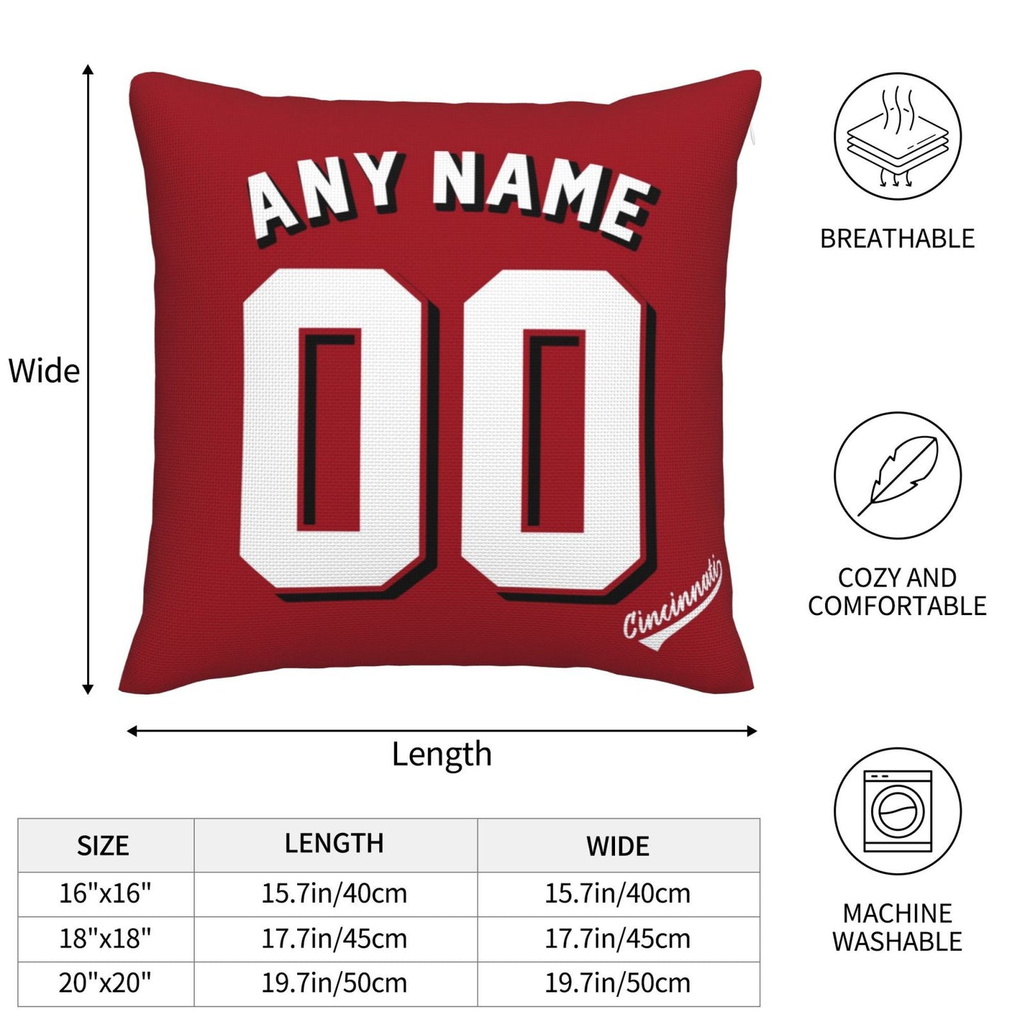 Custom Cincinnati Reds Pillow Decorative Throw Pillow Case - Print Personalized Football Team Fans Name & Number Birthday Gift Football Pillows