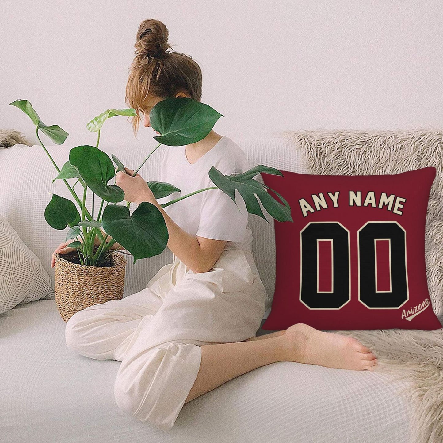 Custom A.Diamondbacks Red Pillow Decorative Throw Pillow Case - Print Personalized Football Team Fans Name & Number Birthday Gift Football Pillows