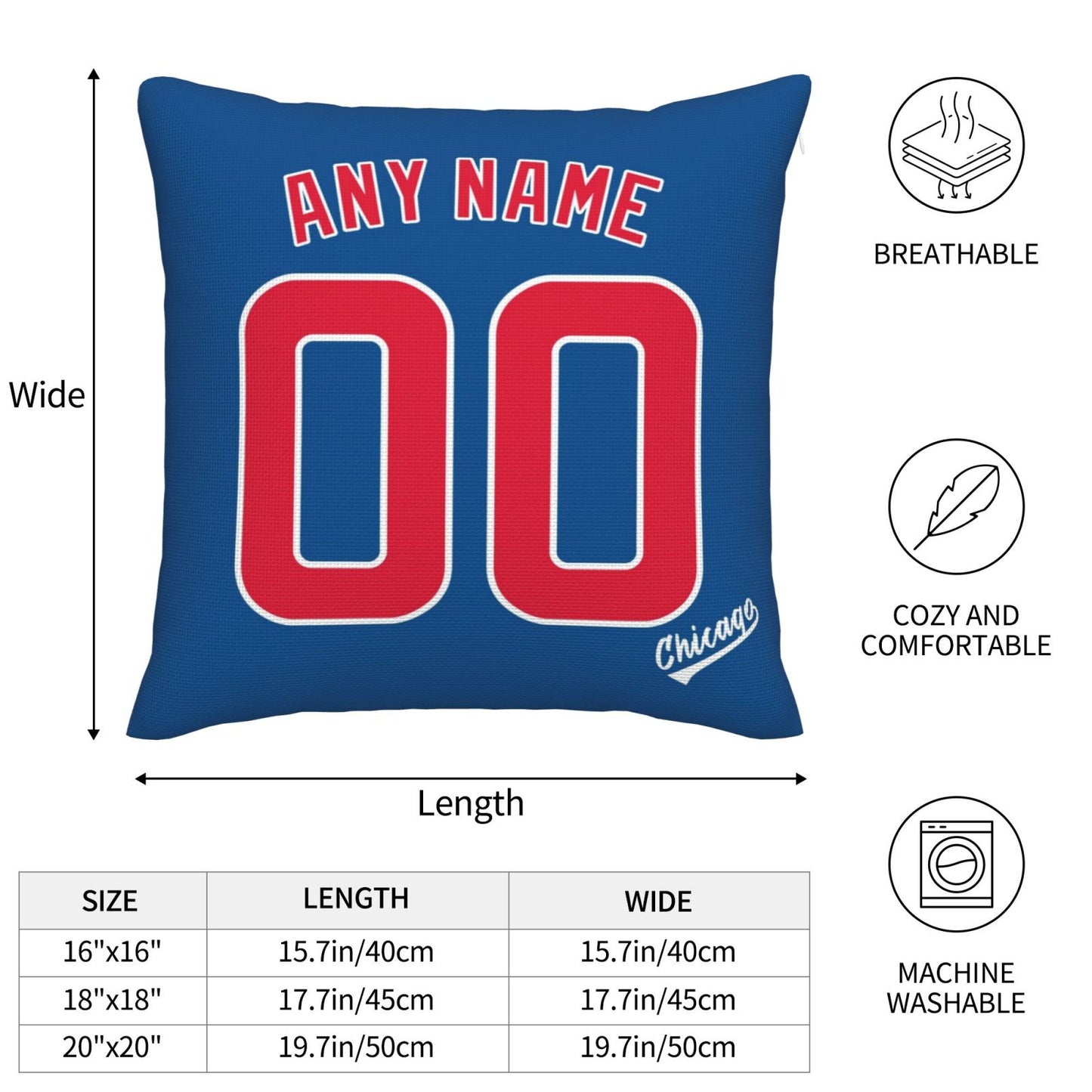 Custom Chicago Cubs Pillow Decorative Throw Pillow Case - Print Personalized Football Team Fans Name & Number Birthday Gift Football Pillows