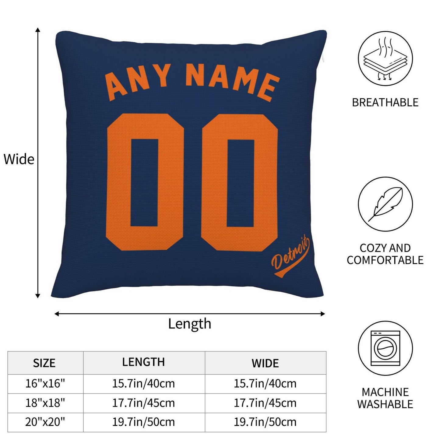 Custom Detroit Tigers Pillow Decorative Throw Pillow Case - Print Personalized Football Team Fans Name & Number Birthday Gift Football Pillows
