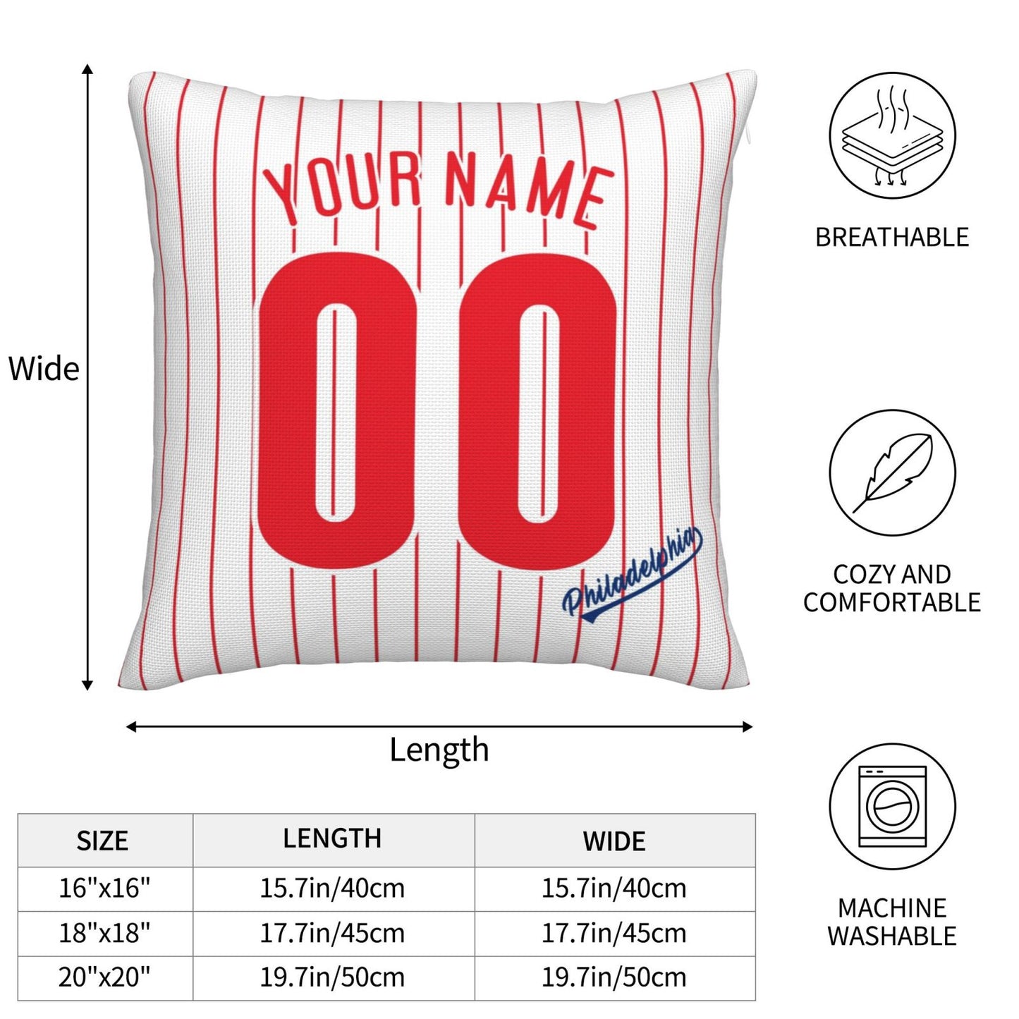 Custom Philadelphia Phillies Pillow Decorative Throw Pillow Case - Print Personalized Football Team Fans Name & Number Birthday Gift Football Pillows
