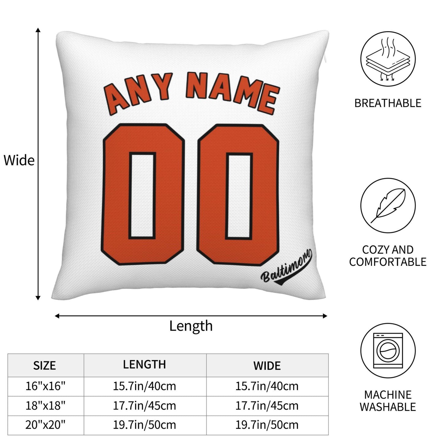 Custom Baltimore Orioles Pillow Decorative Throw Pillow Case - Print Personalized Football Team Fans Name & Number Birthday Gift Football Pillows