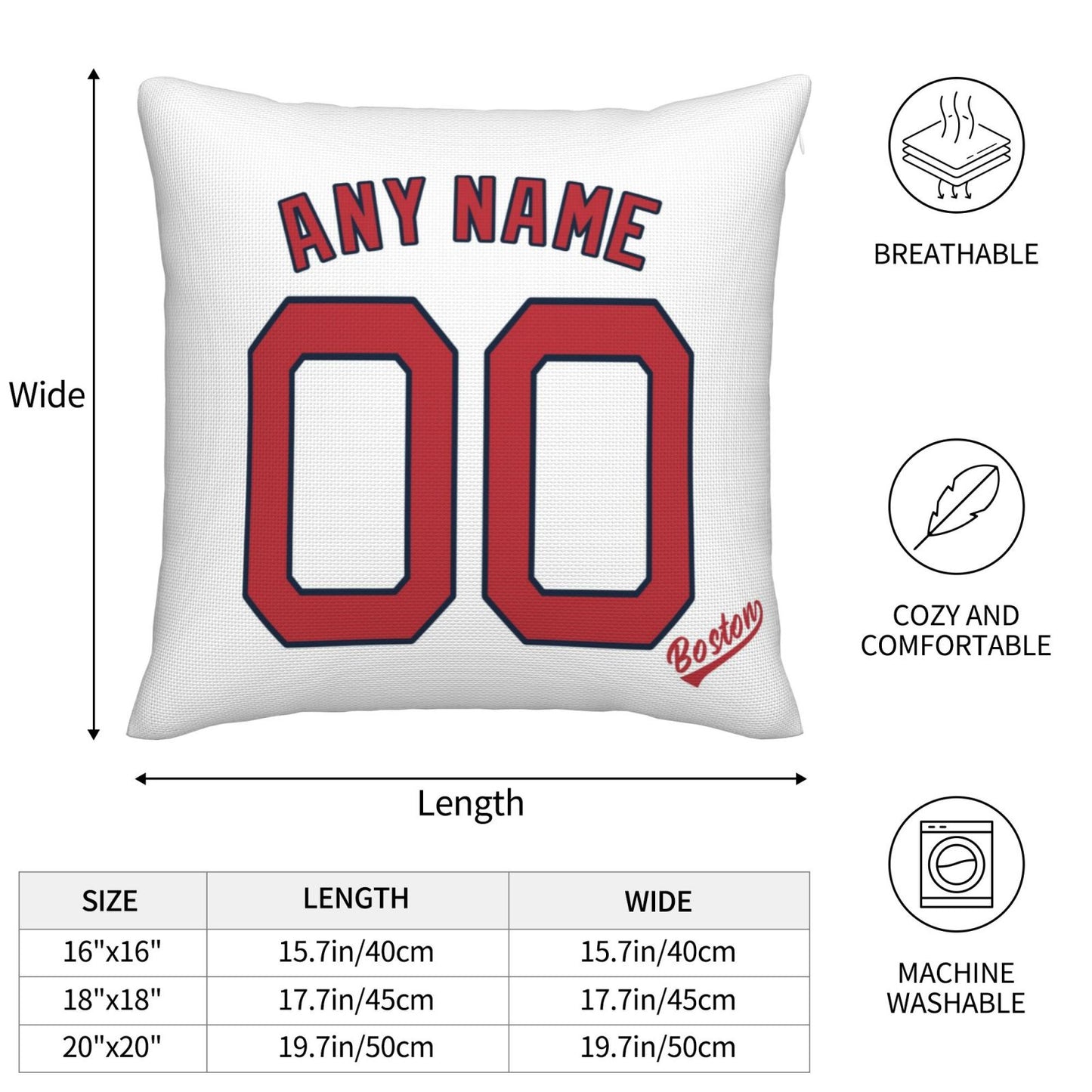 Custom Boston Red Sox Pillow Decorative Throw Pillow Case - Print Personalized Football Team Fans Name & Number Birthday Gift Football Pillows
