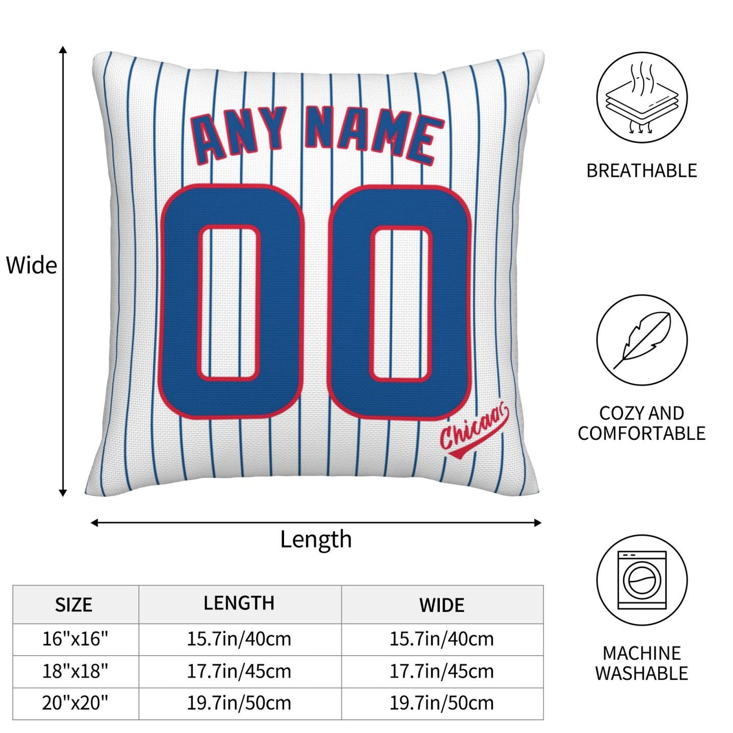 Custom Chicago Cubs Pillow Decorative Throw Pillow Case - Print Personalized Football Team Fans Name & Number Birthday Gift Football Pillows