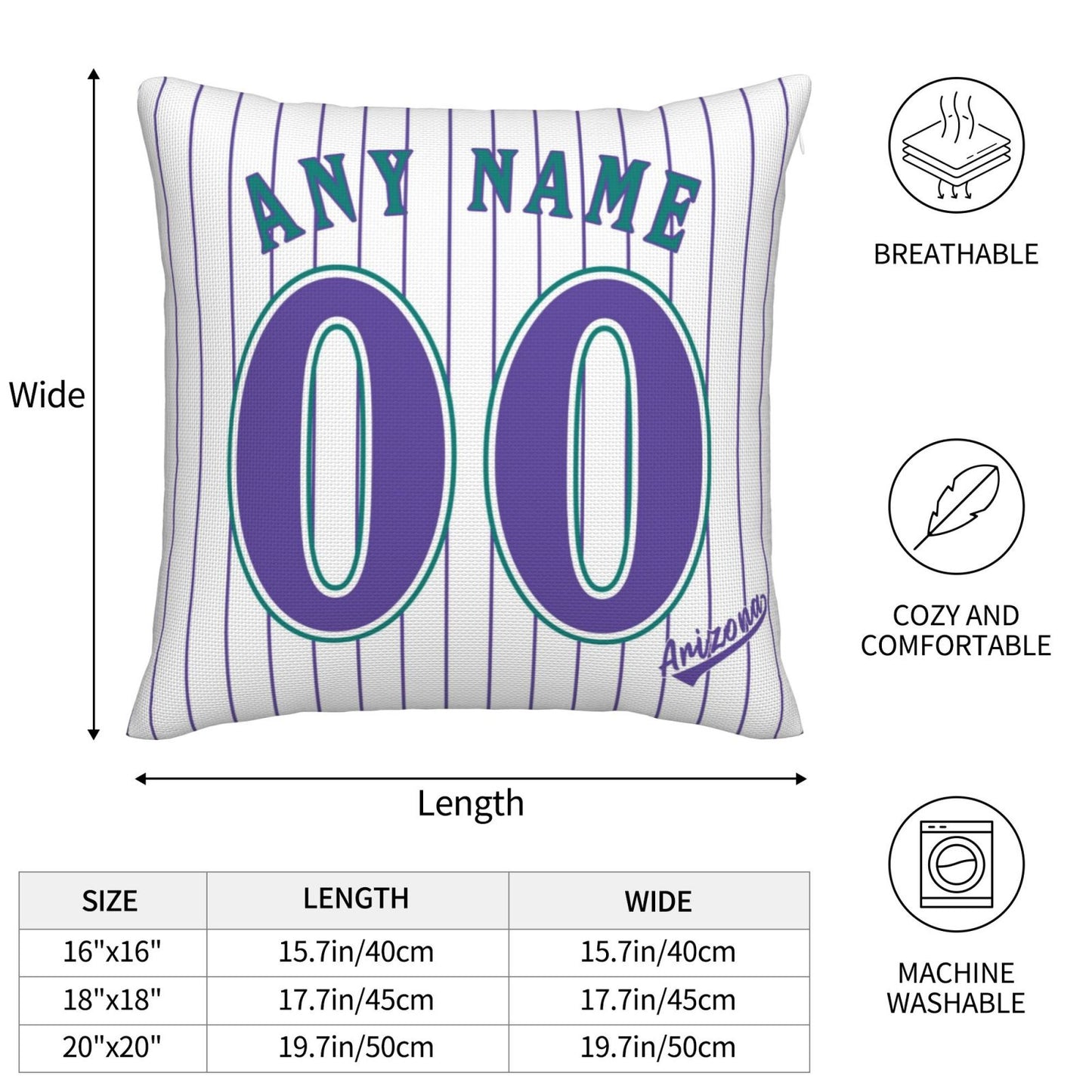 Custom A.Diamondbacks White-Stripe Pillow Decorative Throw Pillow Case - Print Personalized Football Team Fans Name & Number Birthday Gift Football Pillows