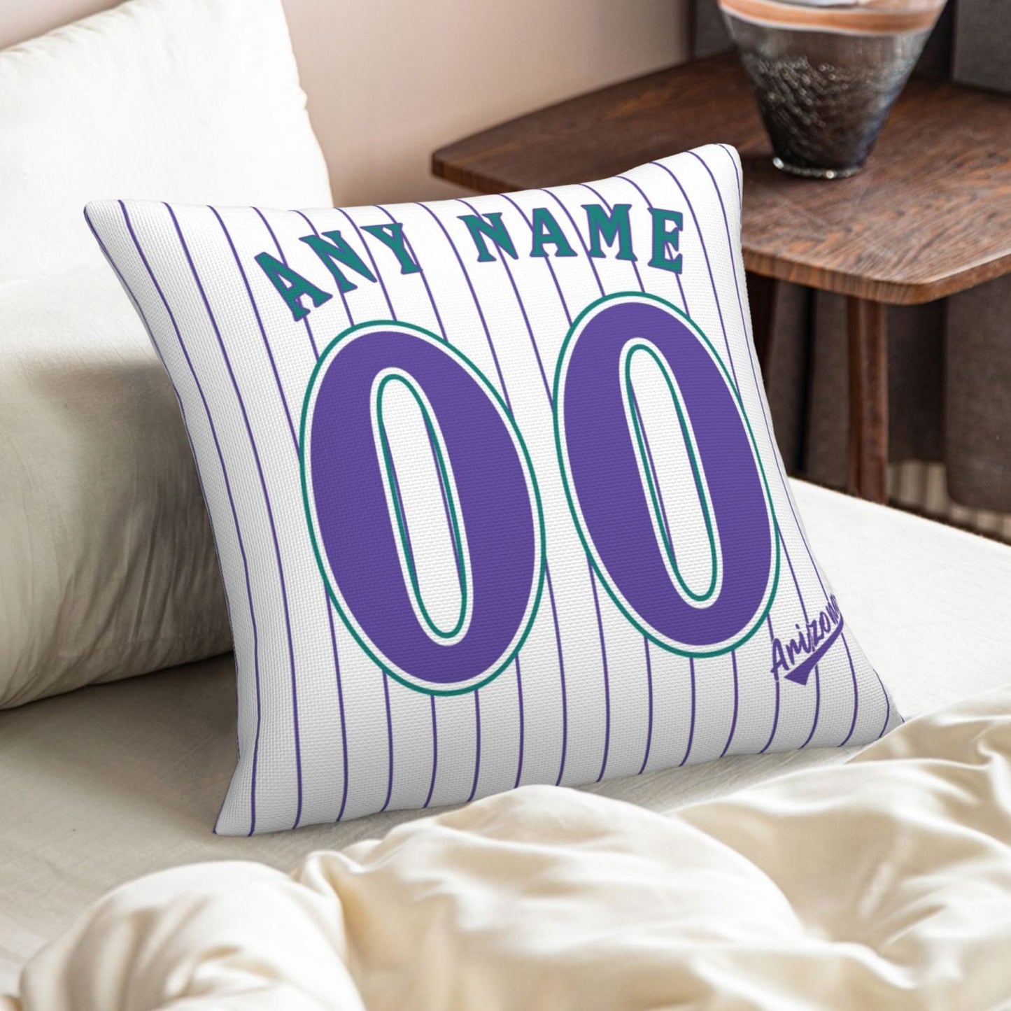 Custom A.Diamondbacks White-Stripe Pillow Decorative Throw Pillow Case - Print Personalized Football Team Fans Name & Number Birthday Gift Football Pillows