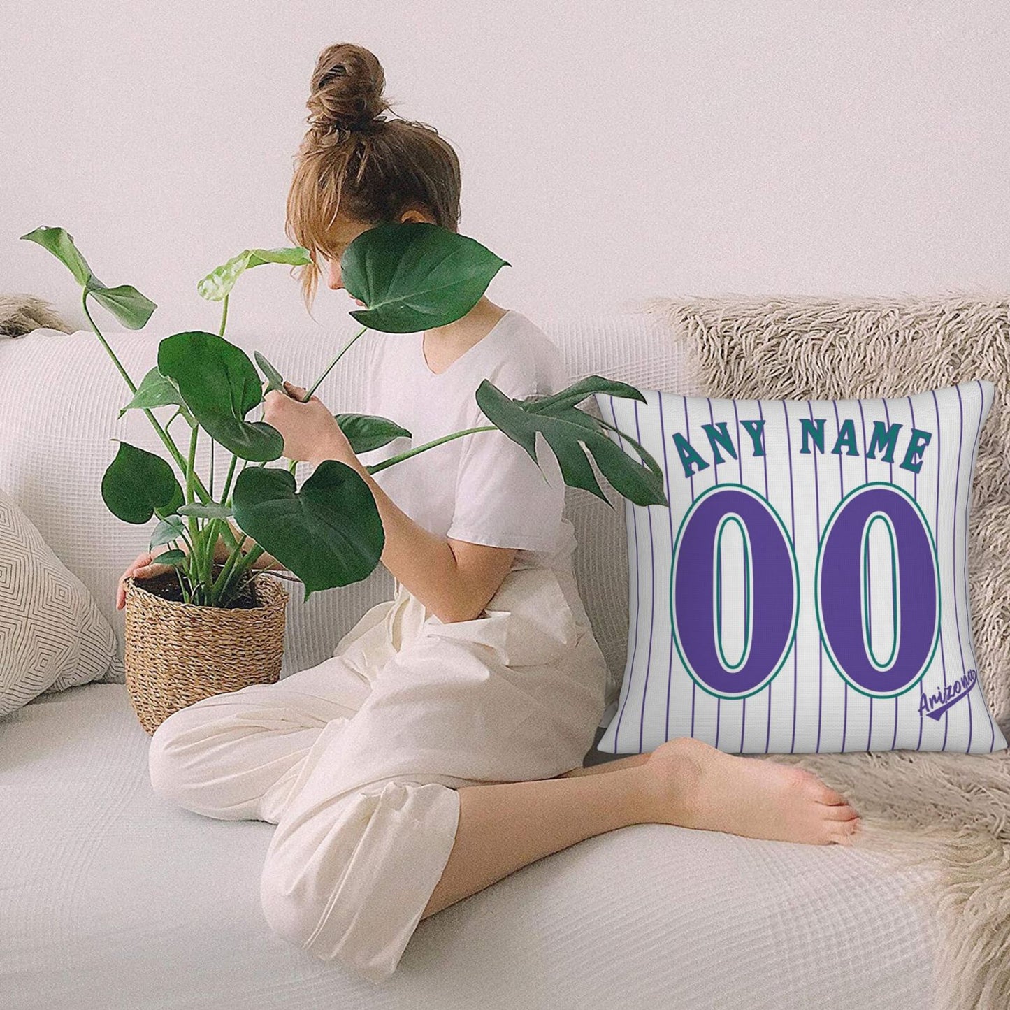 Custom A.Diamondbacks White-Stripe Pillow Decorative Throw Pillow Case - Print Personalized Football Team Fans Name & Number Birthday Gift Football Pillows