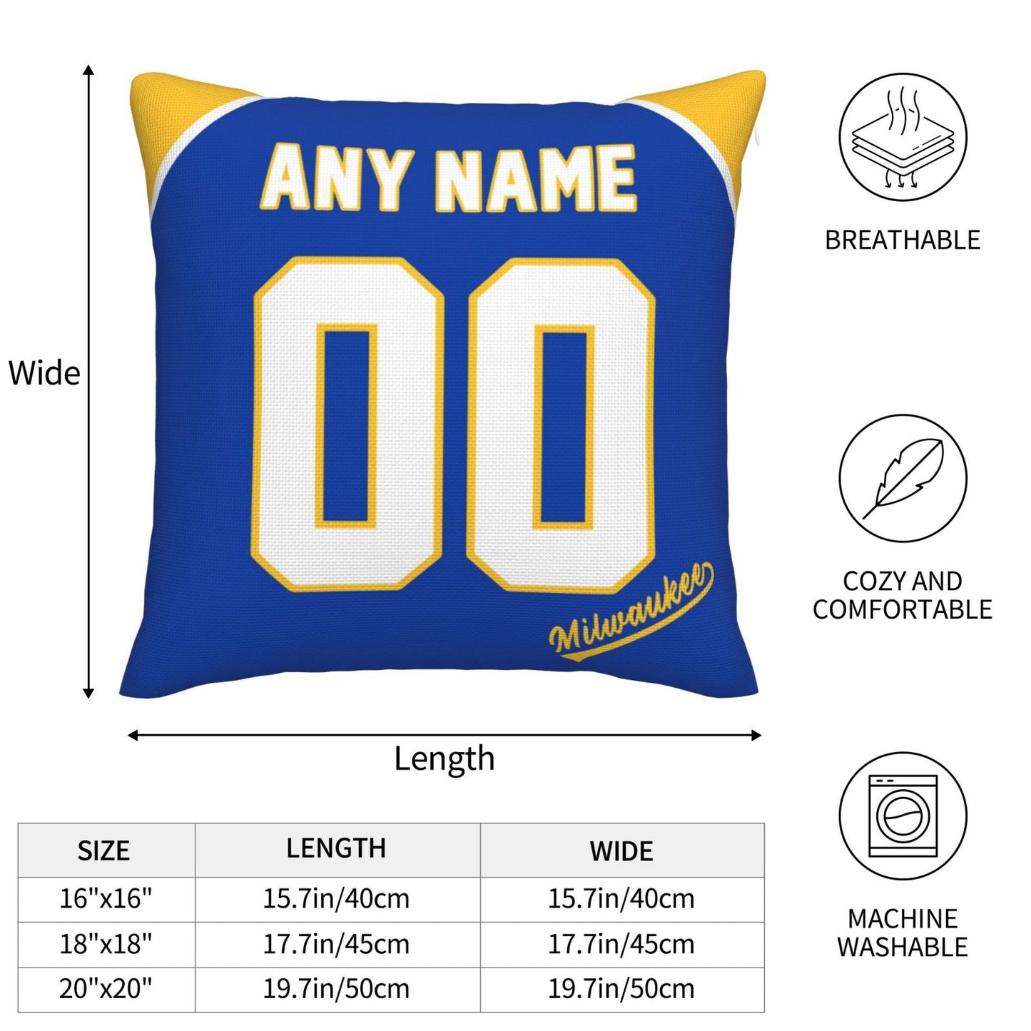 Custom Milwaukee Brewers Pillow Decorative Throw Pillow Case - Print Personalized Football Team Fans Name & Number Birthday Gift Football Pillows