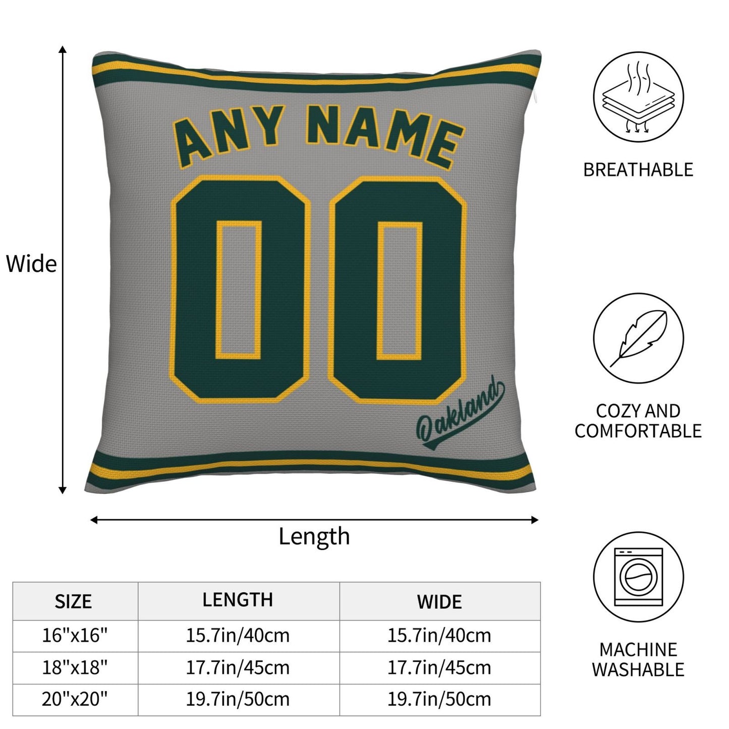 Custom Oakland Athletics Pillow Decorative Throw Pillow Case - Print Personalized Football Team Fans Name & Number Birthday Gift Football Pillows