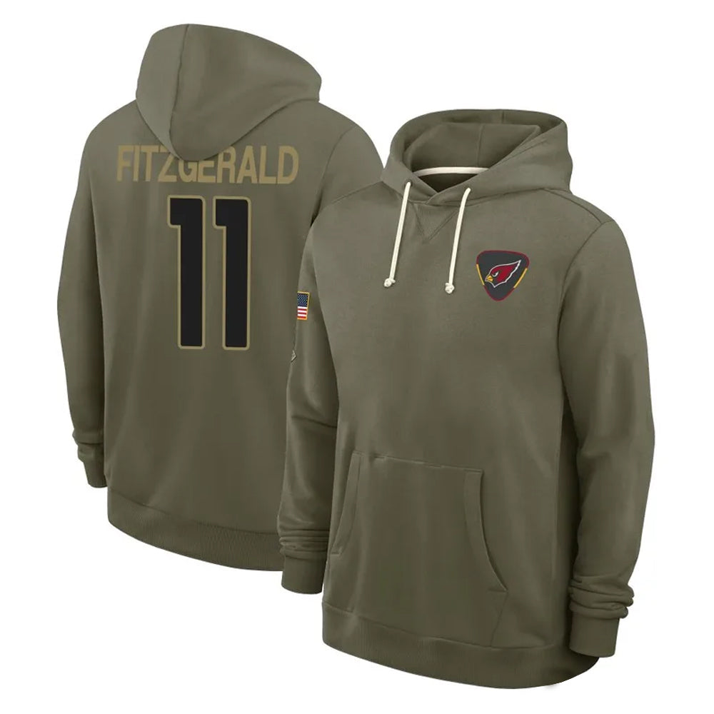 A.Cardinals #11 Larry Fitzgerald Player Olive Salute to Service Hoodies BALCE Stitched Jerseys