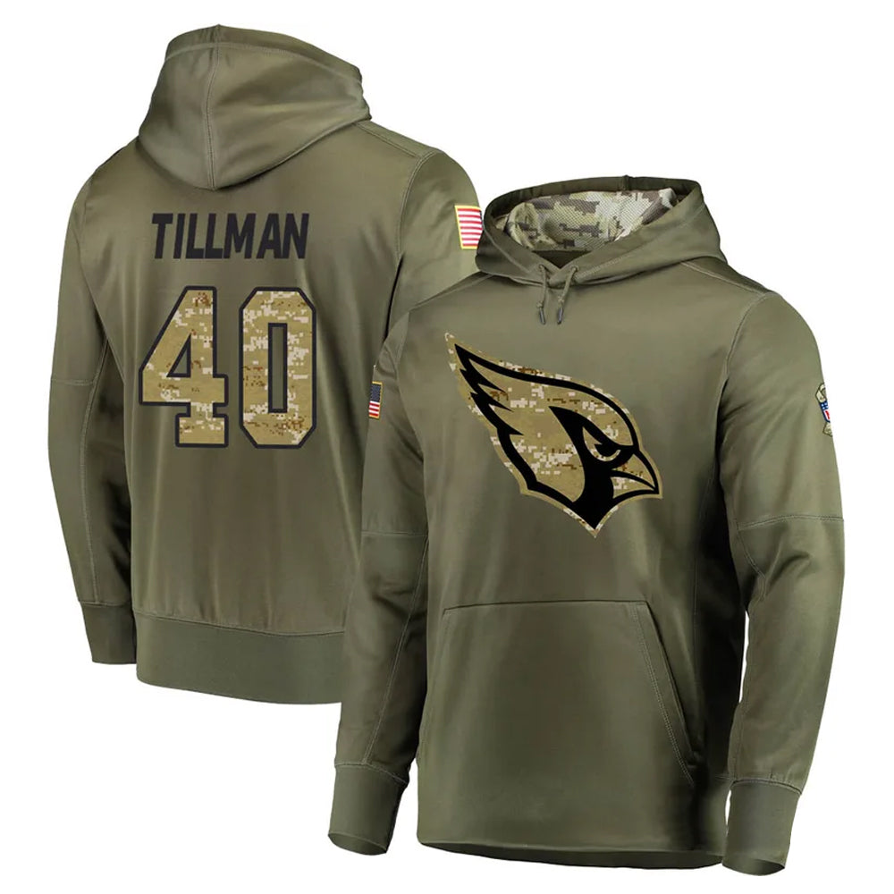A.Cardinals #40 Pat Tillman Player Olive Salute to Service Limited Hoodie BALCE Stitched Jerseys