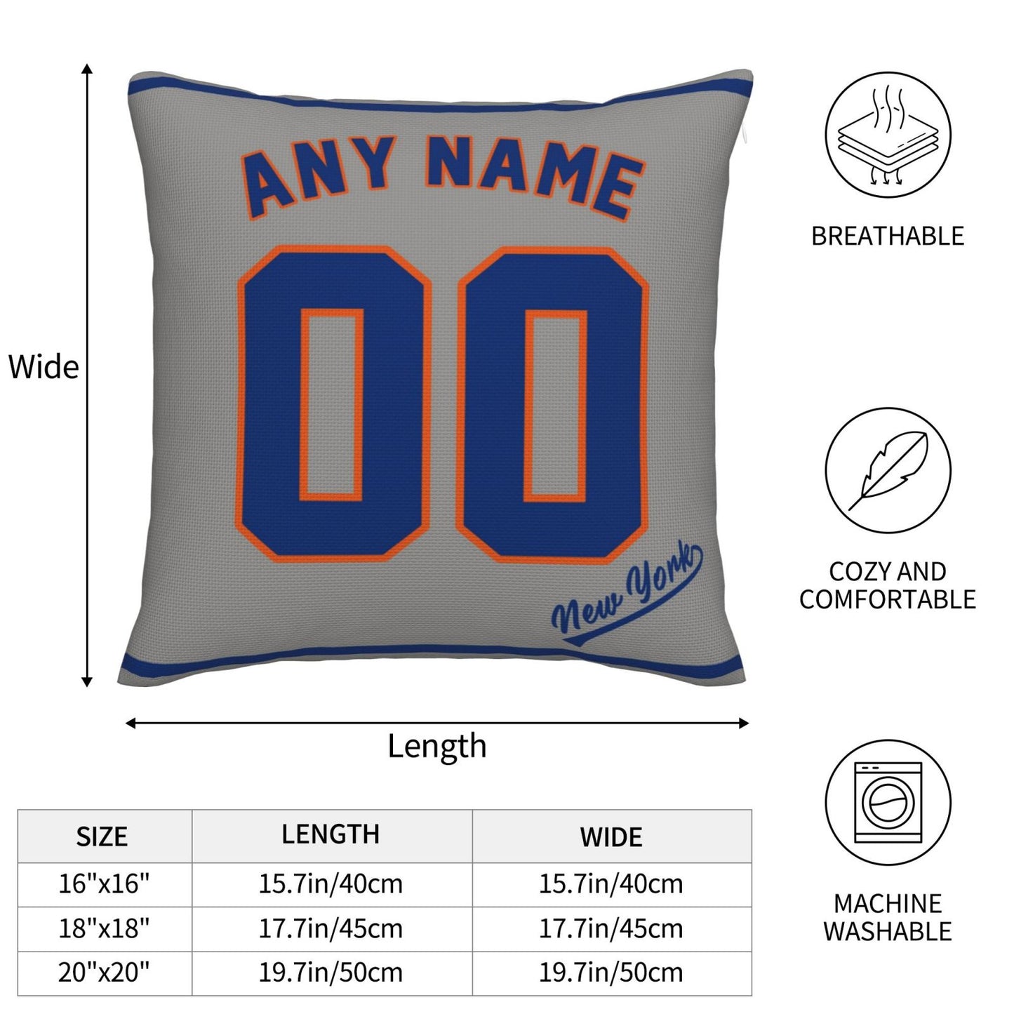 Custom New York Mets Pillow Decorative Throw Pillow Case - Print Personalized Football Team Fans Name & Number Birthday Gift Football Pillows