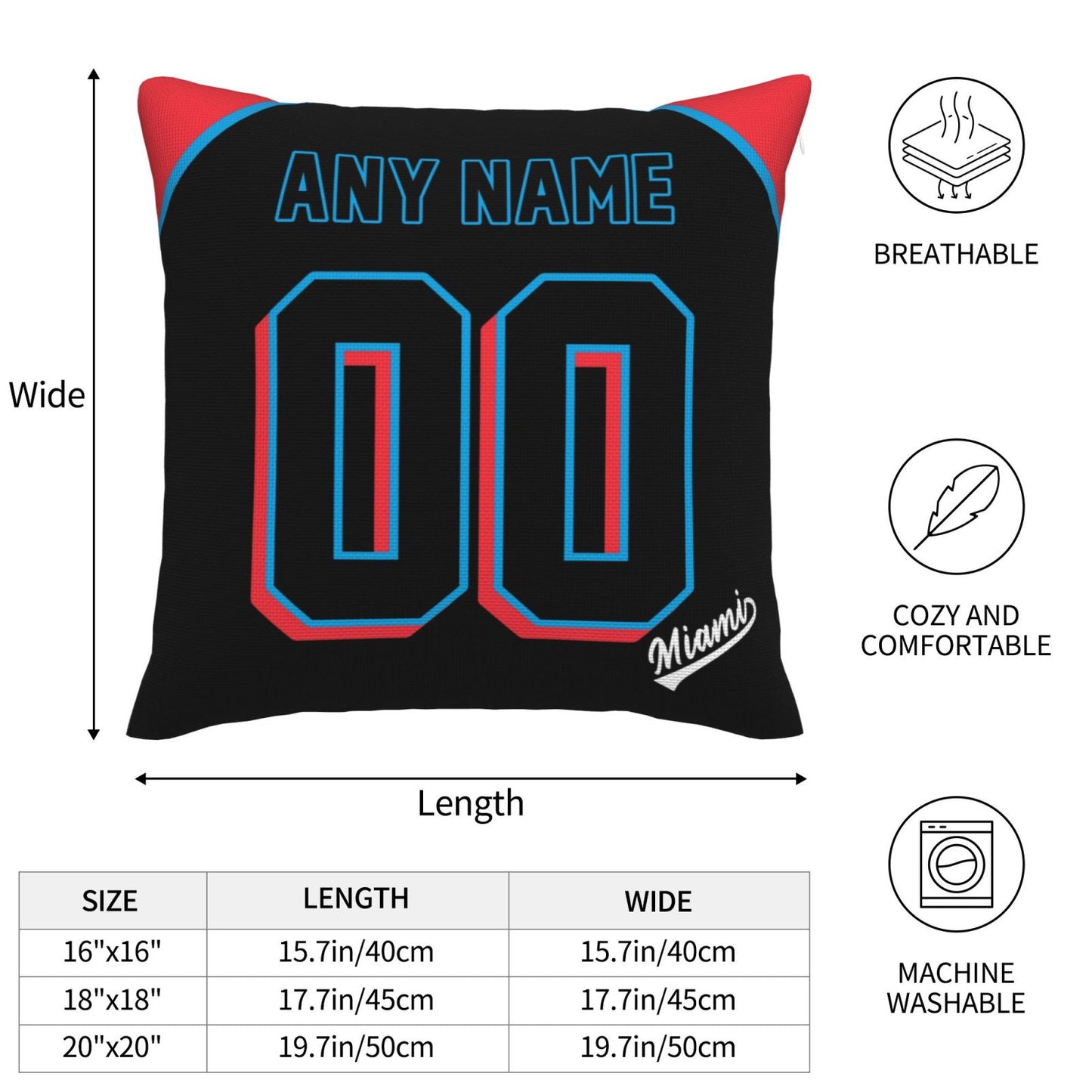 Custom Miami Marlins Pillow Decorative Throw Pillow Case - Print Personalized Football Team Fans Name & Number Birthday Gift Football Pillows