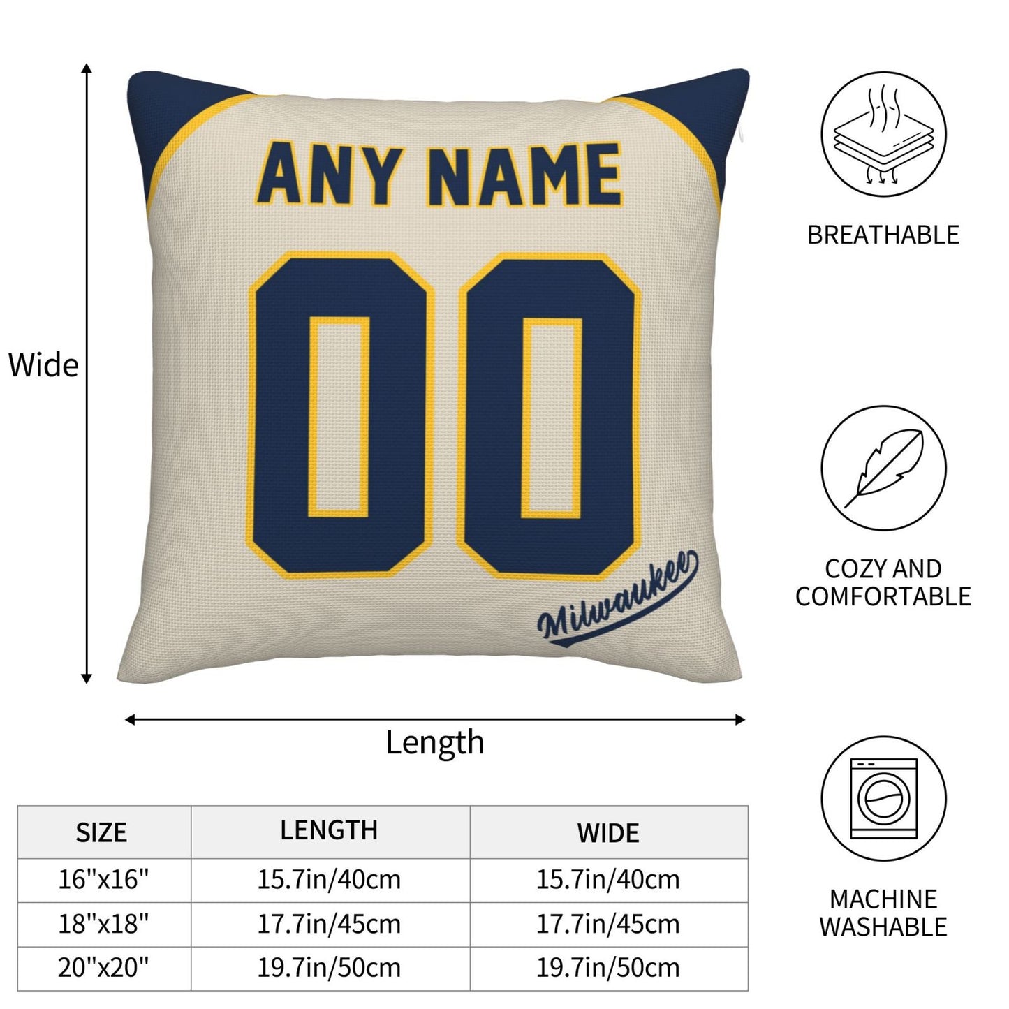 Custom Milwaukee Brewers Pillow Decorative Throw Pillow Case - Print Personalized Football Team Fans Name & Number Birthday Gift Football Pillows