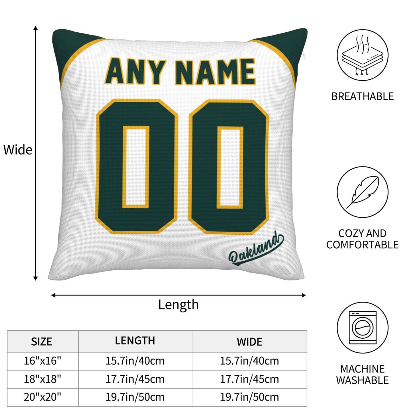 Custom Oakland Athletics Pillow Decorative Throw Pillow Case - Print Personalized Football Team Fans Name & Number Birthday Gift Football Pillows