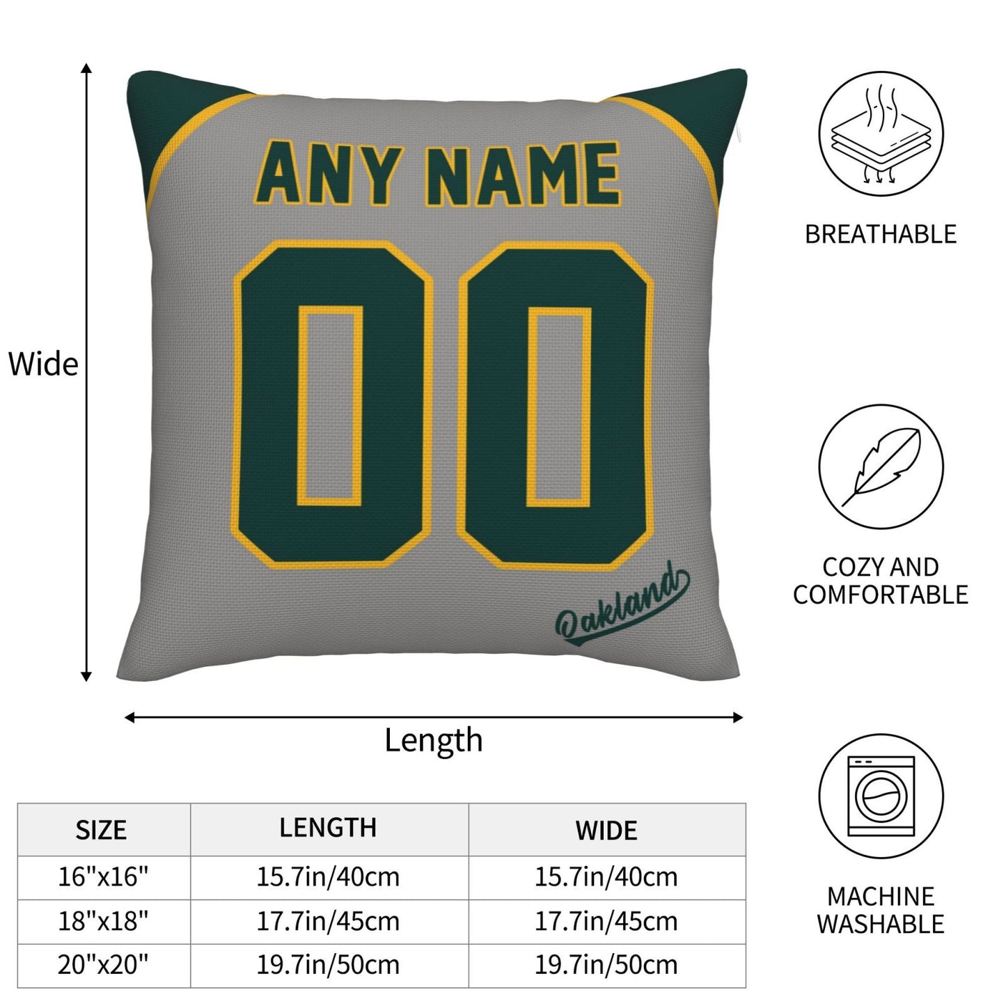Custom Oakland Athletics Pillow Decorative Throw Pillow Case - Print Personalized Football Team Fans Name & Number Birthday Gift Football Pillows