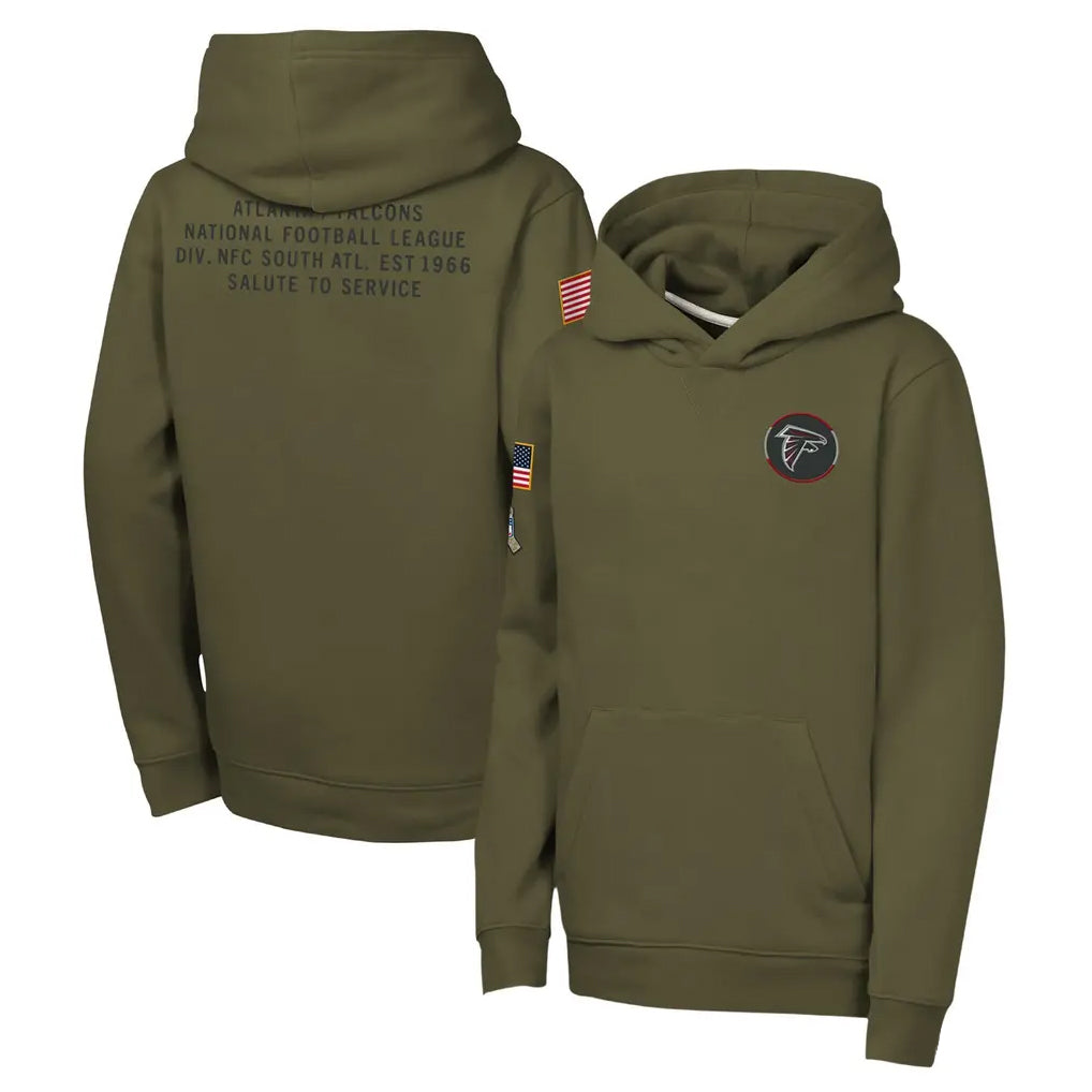 A.Falcons ## Falcons Blank Player Olive 2025 Salute to Service Fleece Hoodie BALCE Stitched Jerseys