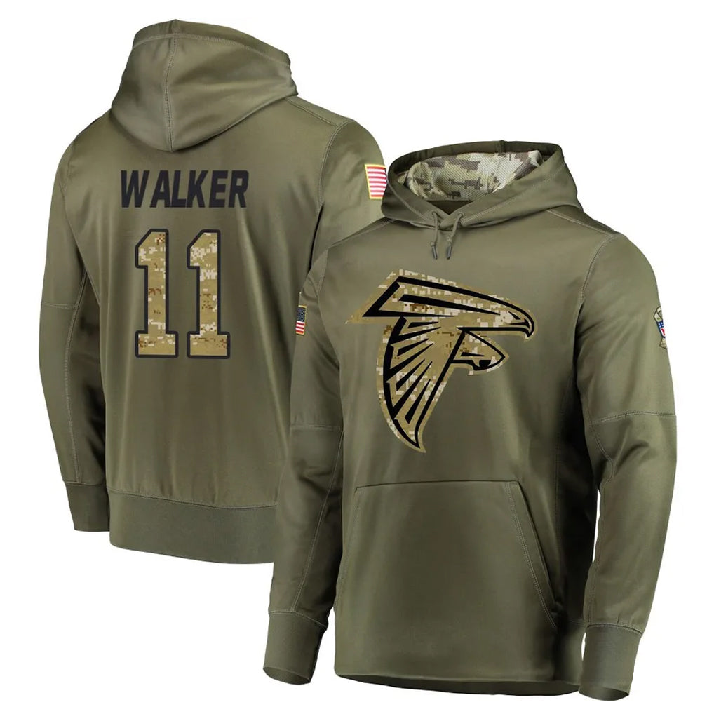 A.Falcons #11 Jalon Walker Player Olive Salute to Service Club Fleece Hoodie BALCE Stitched Jerseys