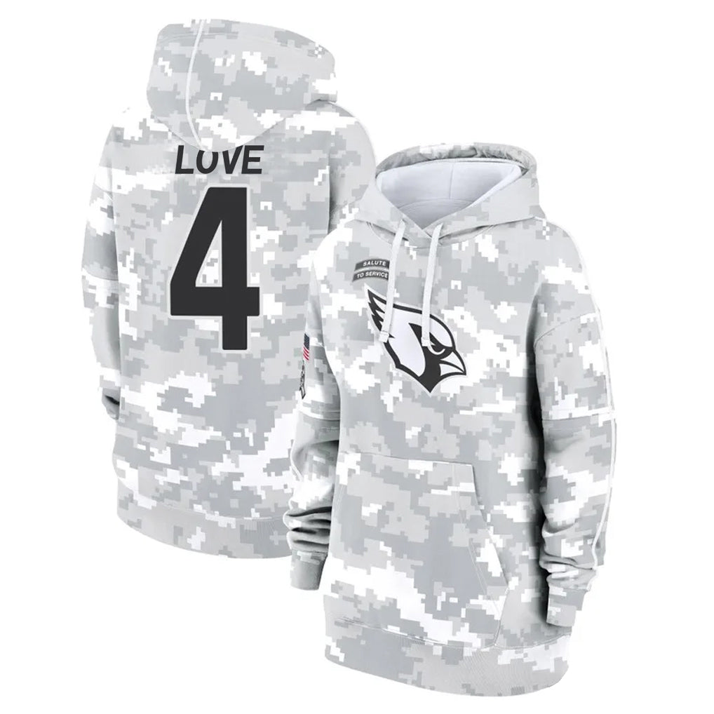 A.Cardinals #4 Jeremiyah Love Player Arctic Camo Salute to Service Hoodies BALCE Stitched Jerseys