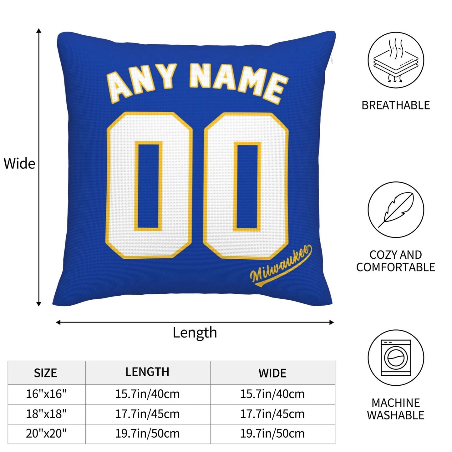 Custom Milwaukee Brewers Pillow Decorative Throw Pillow Case - Print Personalized Football Team Fans Name & Number Birthday Gift Football Pillows