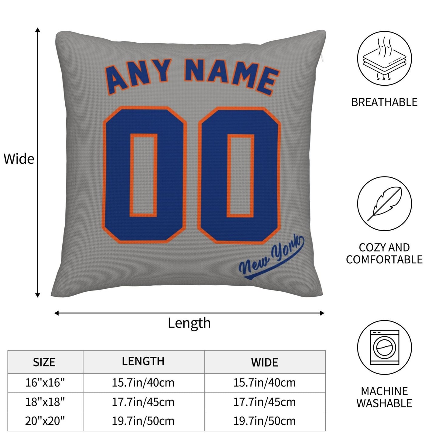 Custom New York Mets Pillow Decorative Throw Pillow Case - Print Personalized Football Team Fans Name & Number Birthday Gift Football Pillows