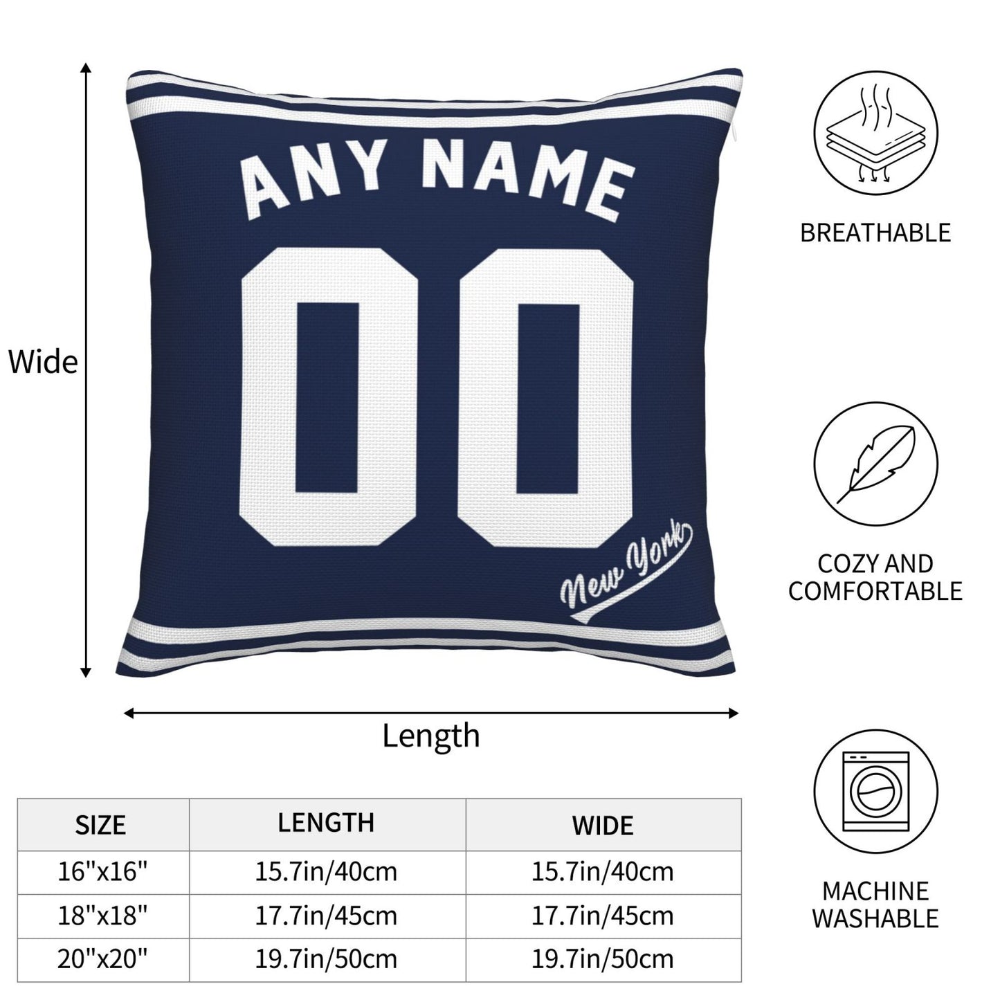 Custom New York Yankees Pillow Decorative Throw Pillow Case - Print Personalized Football Team Fans Name & Number Birthday Gift Football Pillows