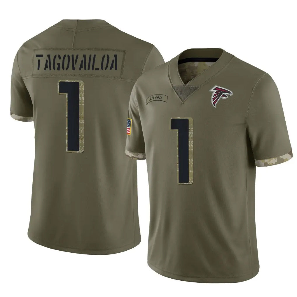 A.Falcons #1 Tua Tagovailoa Player Olive Salute To Service Limited BALCE Stitched Jerseys