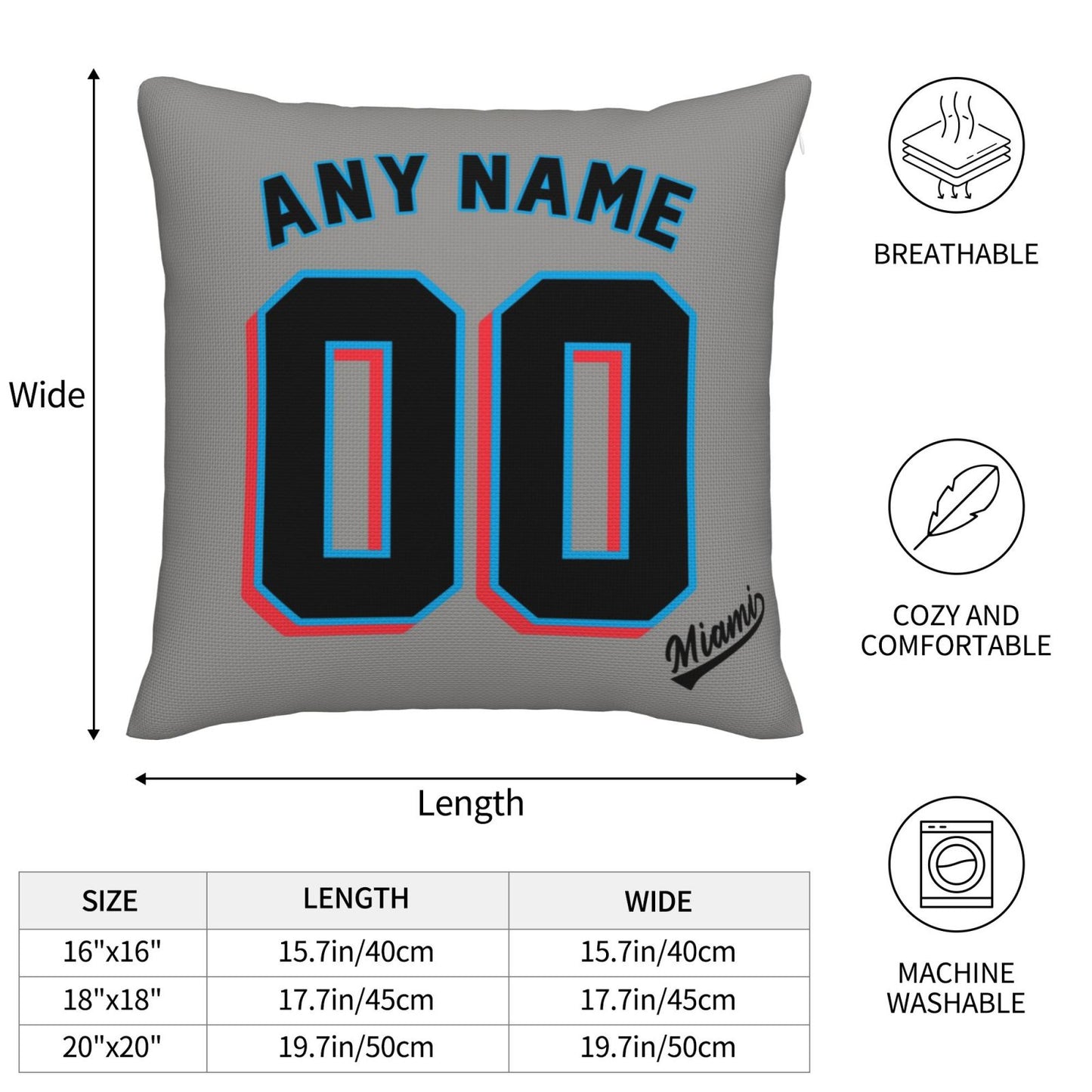Custom Miami Marlins Pillow Decorative Throw Pillow Case - Print Personalized Football Team Fans Name & Number Birthday Gift Football Pillows