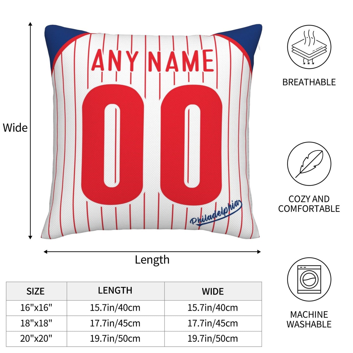 Custom Philadelphia Phillies Pillow Decorative Throw Pillow Case - Print Personalized Football Team Fans Name & Number Birthday Gift Football Pillows