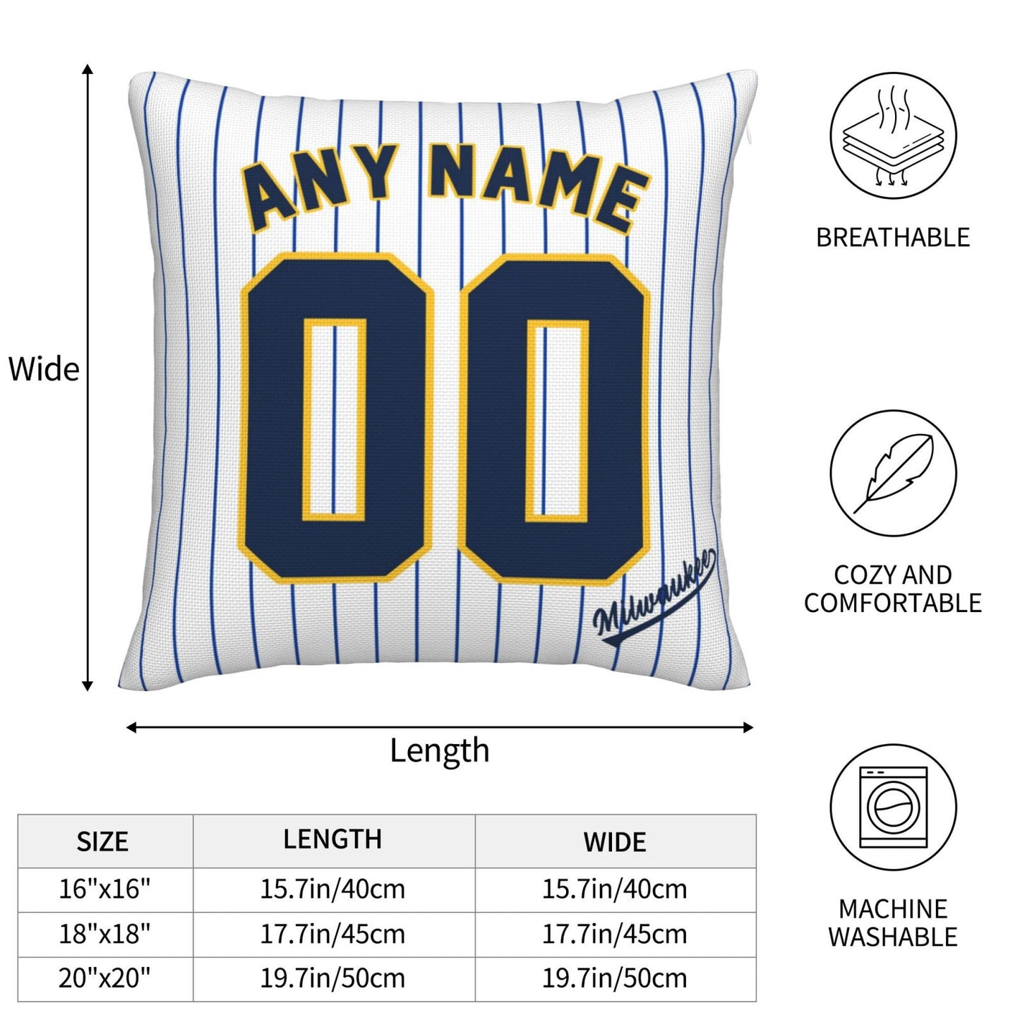 Custom Milwaukee Brewers Pillow Decorative Throw Pillow Case - Print Personalized Football Team Fans Name & Number Birthday Gift Football Pillows