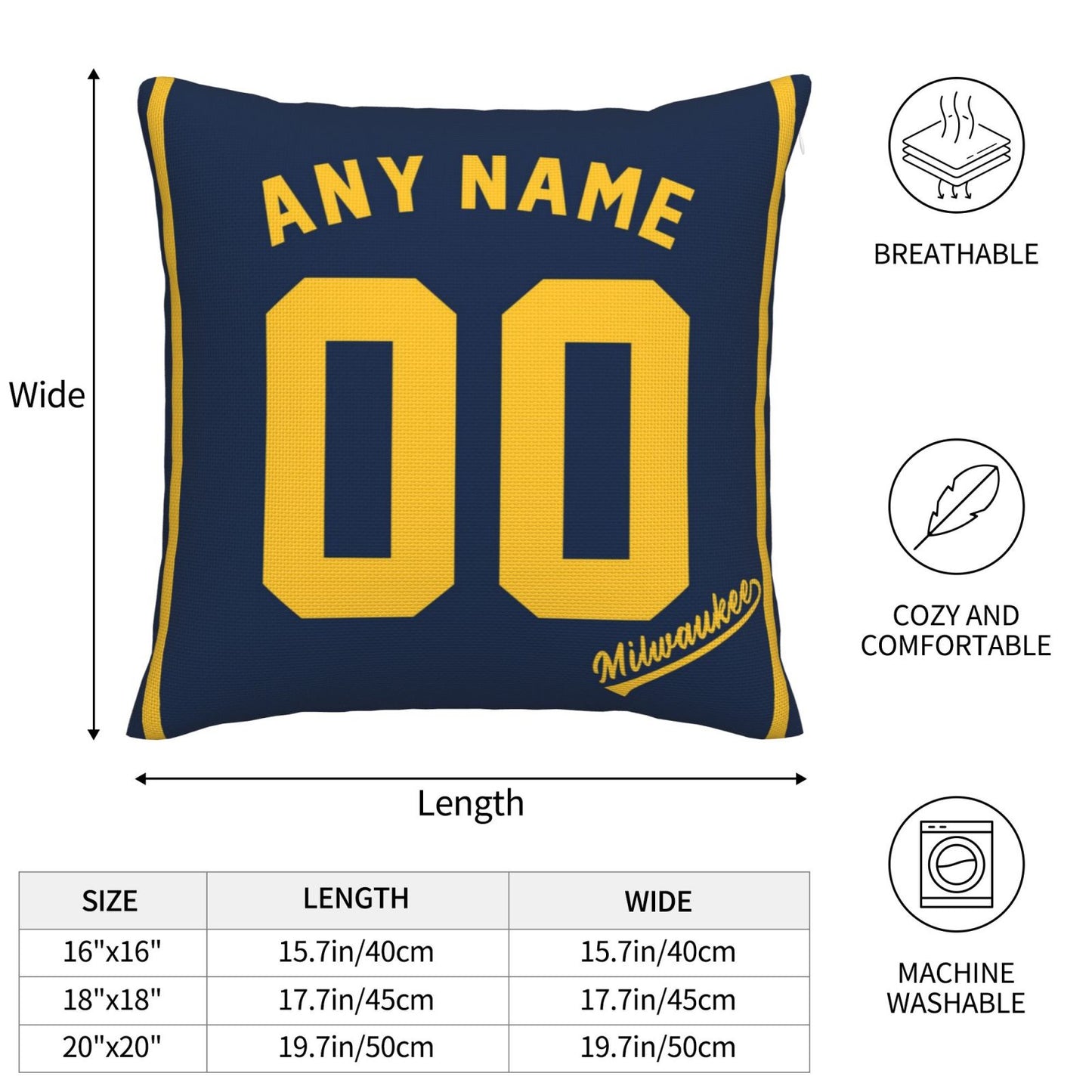Custom Milwaukee Brewers Pillow Decorative Throw Pillow Case - Print Personalized Football Team Fans Name & Number Birthday Gift Football Pillows