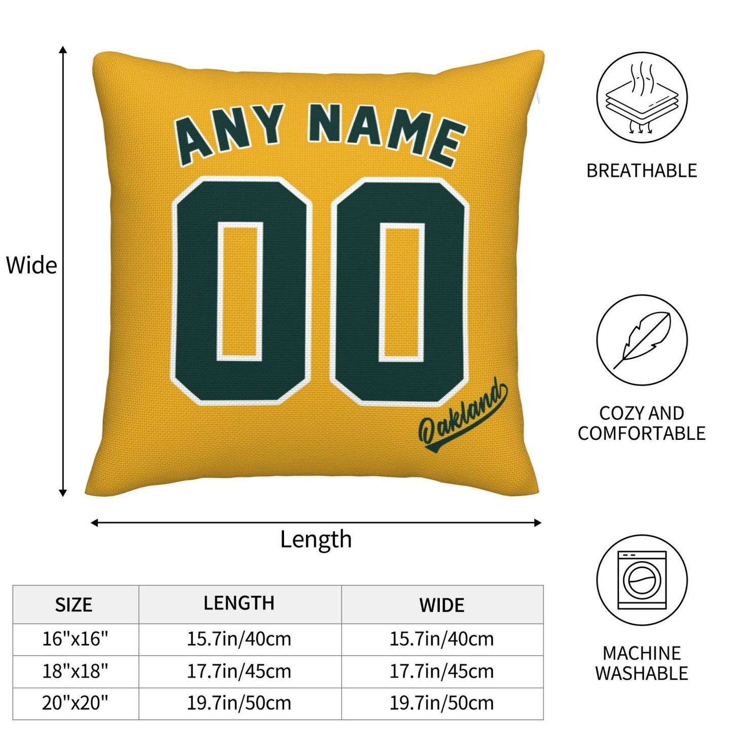Custom Oakland Athletics Pillow Decorative Throw Pillow Case - Print Personalized Football Team Fans Name & Number Birthday Gift Football Pillows