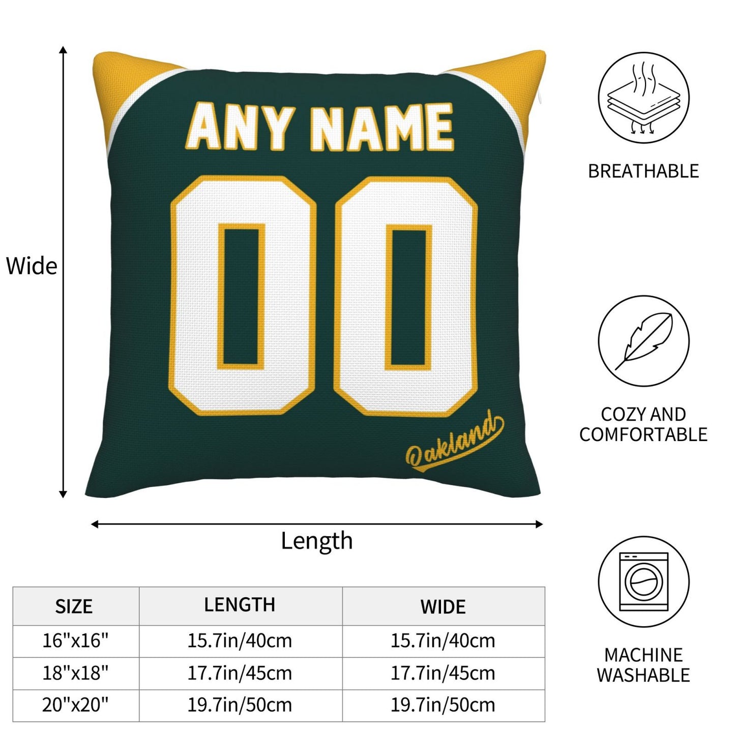 Custom Oakland Athletics Pillow Decorative Throw Pillow Case - Print Personalized Football Team Fans Name & Number Birthday Gift Football Pillows