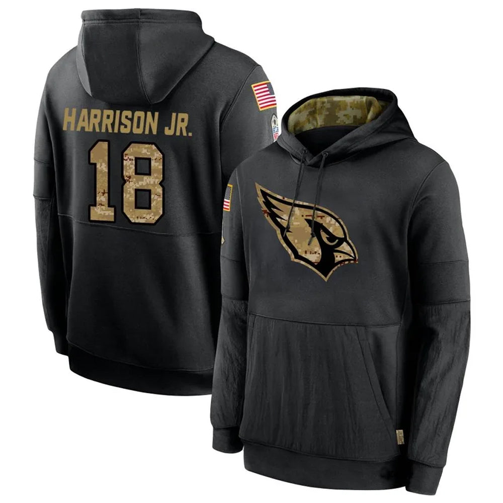 A.Cardinals #18 Marvin Harrison Jr. Player Black Salute to Service Hoodies BALCE Stitched Jerseys
