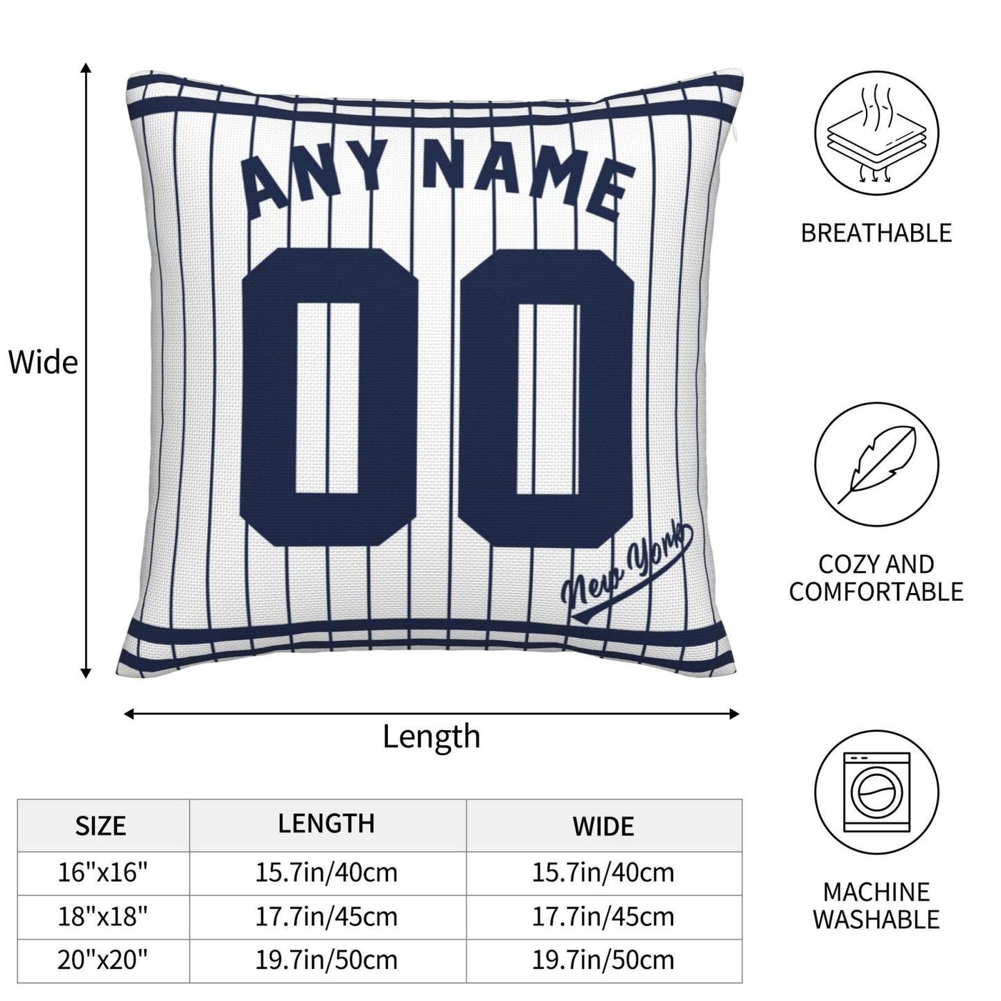 Custom New York Yankees Pillow Decorative Throw Pillow Case - Print Personalized Football Team Fans Name & Number Birthday Gift Football Pillows