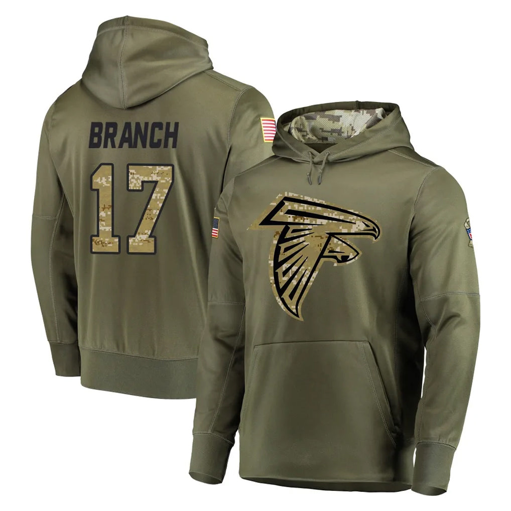 A.Falcons #17 Zachariah Branch Player Olive Salute to Service Club Fleece Hoodie BALCE Stitched Jerseys