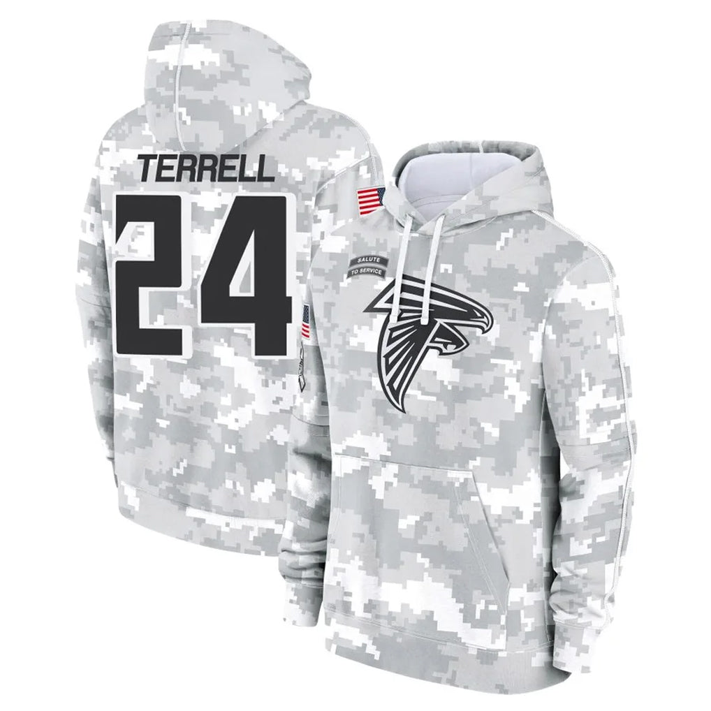 A.Falcons #24 A.J. Terrell Jr. Player Arctic Camo Salute to Service Limited Hoodie BALCE Stitched Jerseys