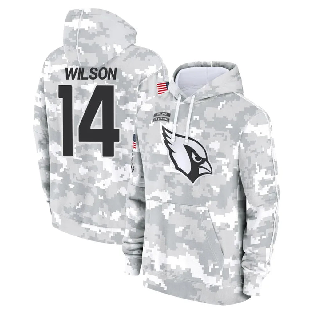 A.Cardinals #14 Michael Wilson Player Arctic Camo Salute to Service Hoodies BALCE Stitched Jerseys