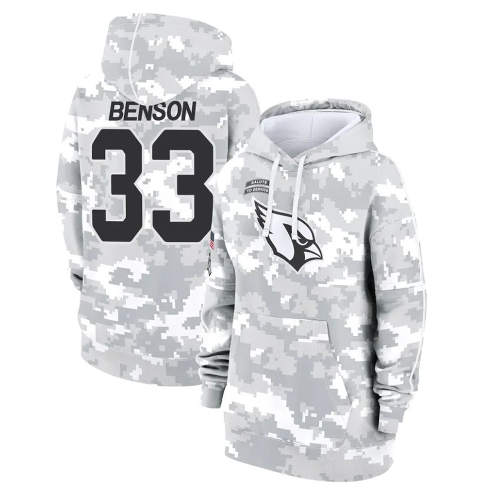 A.Cardinals #33 Trey Benson Player Arctic Camo Salute to Service Hoodies BALCE Stitched Jerseys