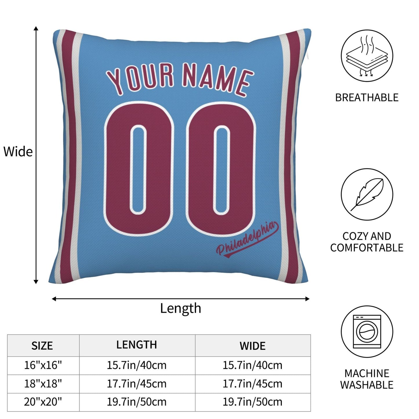 Custom Philadelphia Phillies Pillow Decorative Throw Pillow Case - Print Personalized Football Team Fans Name & Number Birthday Gift Football Pillows